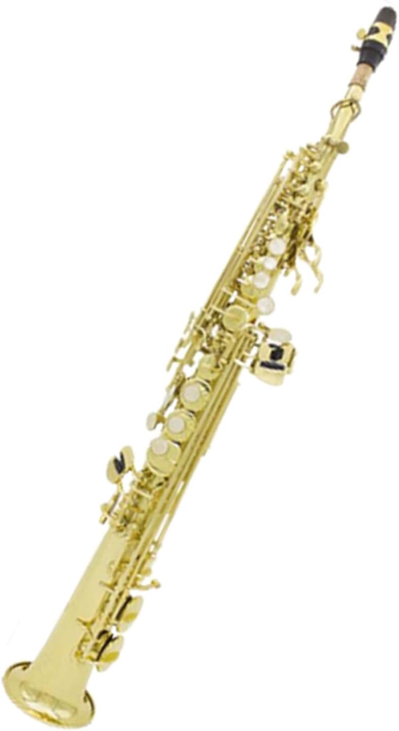 Brass Straight Saxophone B-Flat Abalone Key Saxophone Lacquered Gold Engraving Woodwind Instrument with Case