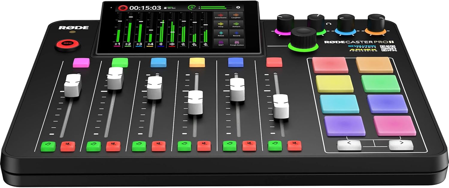 Rode RODECaster Pro 2 Podcast Production Console with 2x Zoom ZDM-1 Podcast Microphone Packs and 2x StreamEye LowPro Low Profile Mic Arms