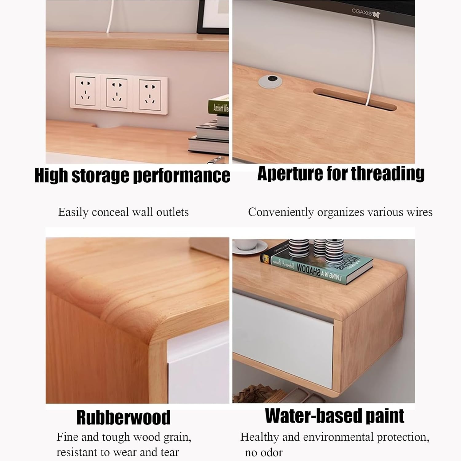 Multi-Size Floating TV Stand - Solid Wood Wall Mounted TV Unit, Multifunctional with Pre-Drilled Wiring Holes for Easy nization (Wood & White, 120x20x24cm)