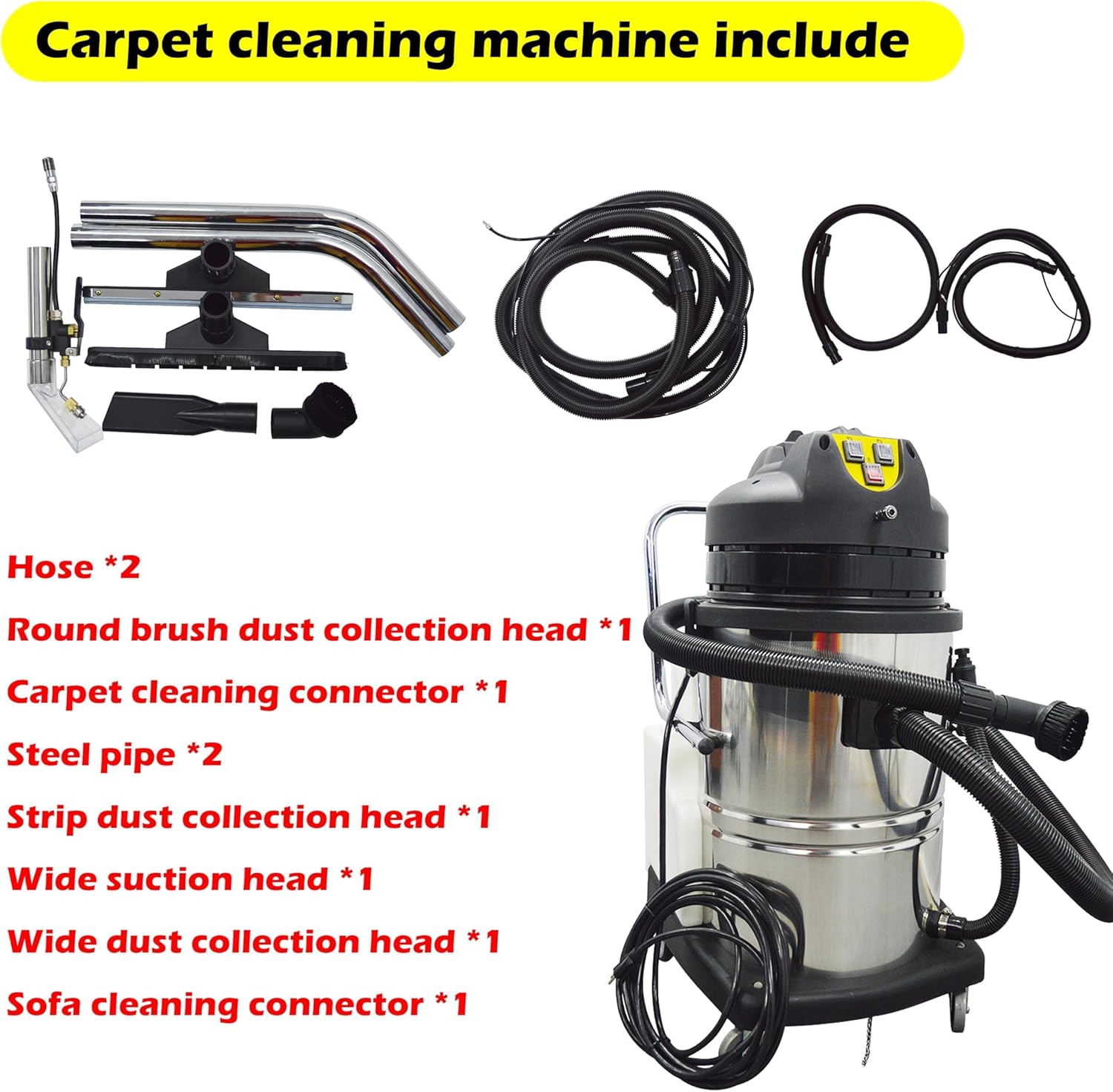 110V Carpet Extractor Machine 3 in 1 Wet Dry Vacuum Cleaner 80L Portable Commercial Carpet Cleaning Machine for Home Commercial Use 2000W