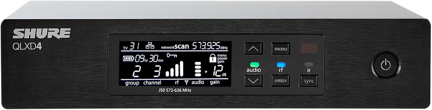 Shure QLXD4 Single Channel Receiver - for use with QLX-D Digital Wireless Systems, Transmitter Sold Separately | H50 Band (QLXD4=-H50)