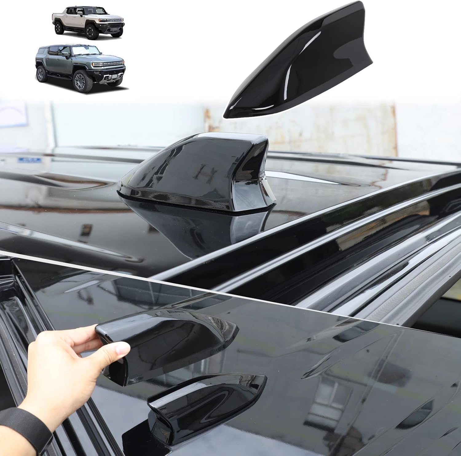 for Hummer EV Accessories Shark Fin Shape Roof Antenna Cover Trim,Car Radio Antenna Topper for Hummer EV SUV Pickup 2022-2024 2025 2026,Vehicle Shark Fin Shape Cover (Piano Black)