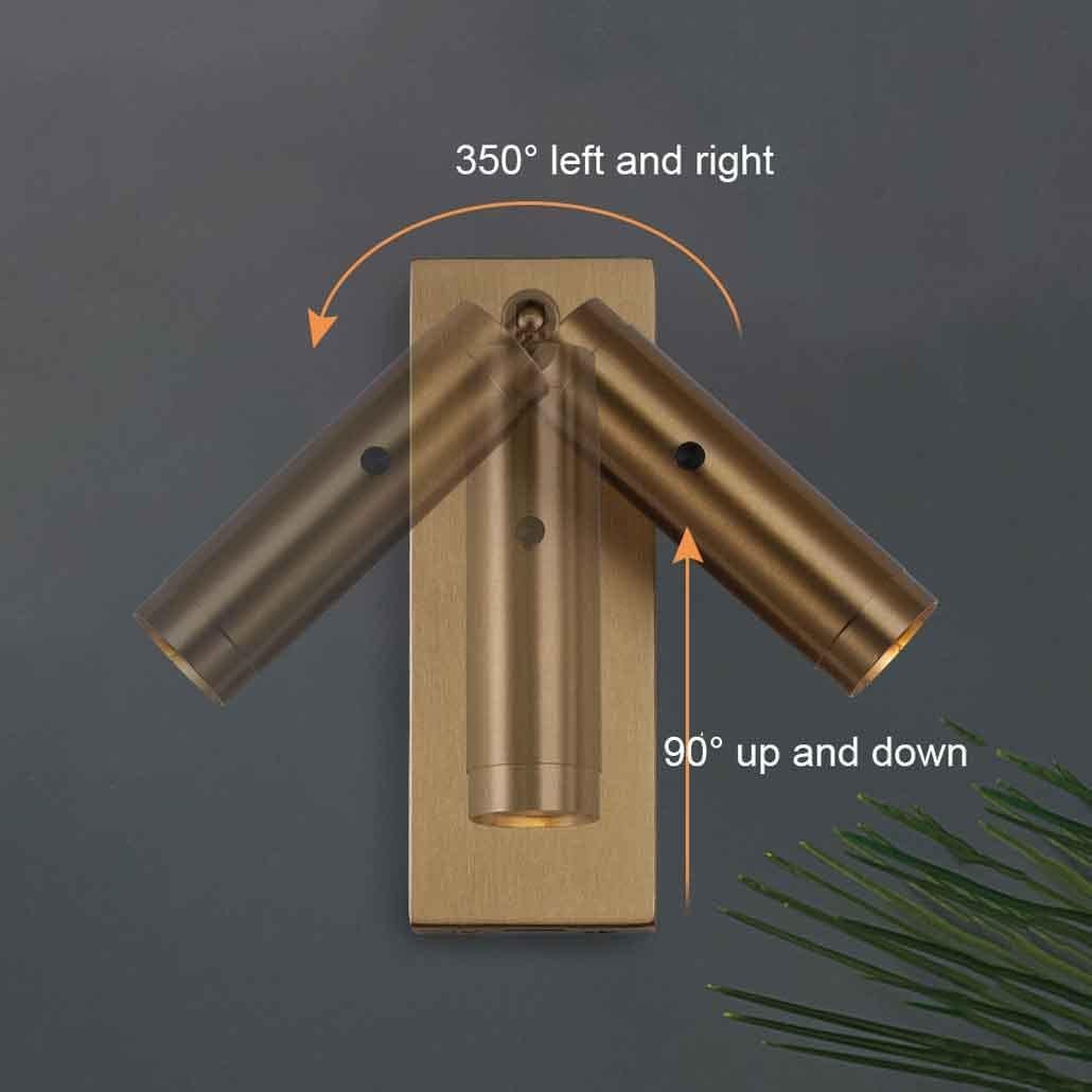 LED Wall Light Sconce Set of 2,Wall Mounted Lamp Headboard Reading Light with USB Charging Port, for Indoor Decor Bedroom LIiving Room Vanity Light Fixture Lámpara de Pared (Color : Copper)