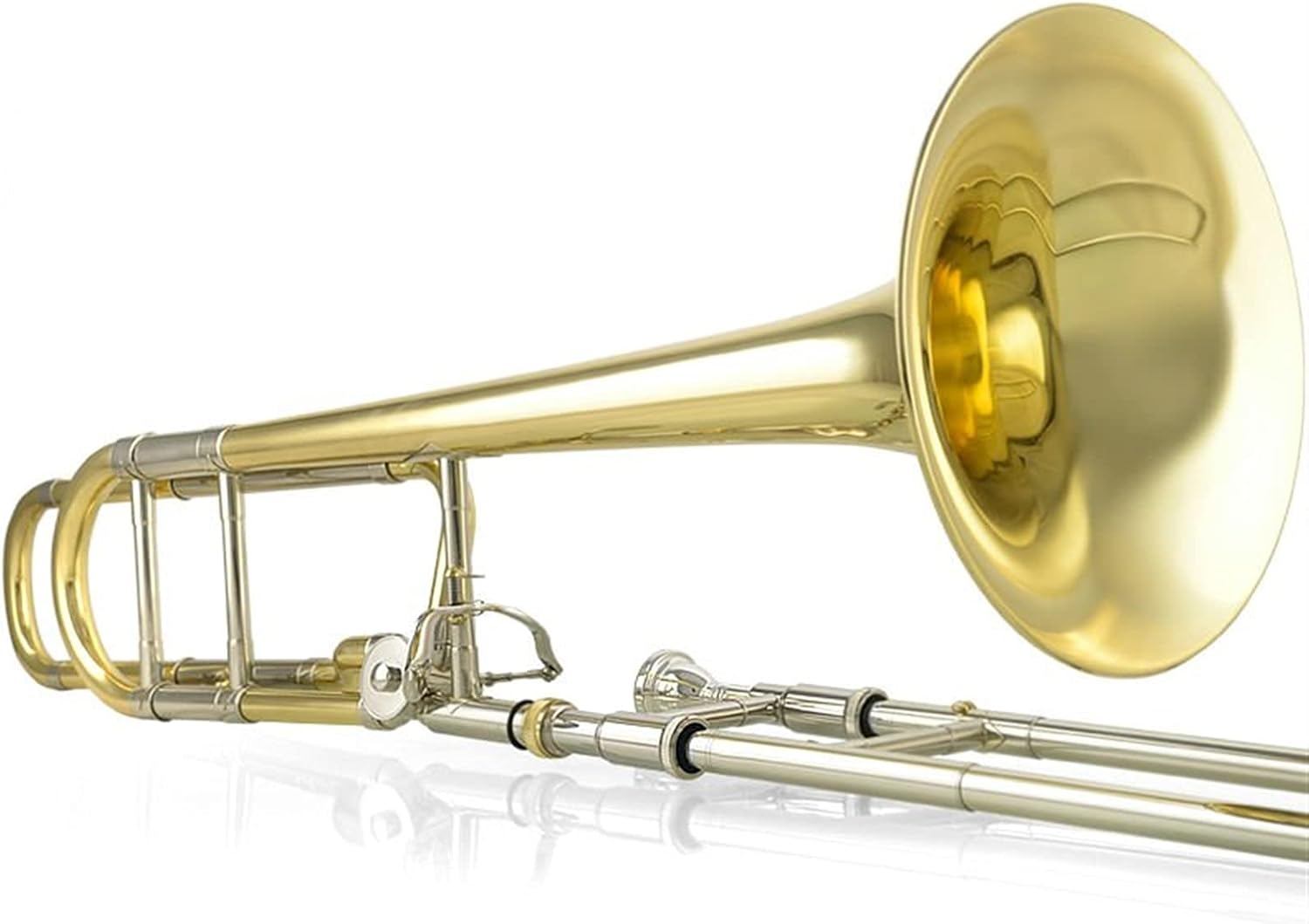 Student Trombone Tenor Trombone B/F Flat Professional White Copper Trombone with The Mouthpiece with Case,Gloves,Gold Brass Wind Trombone Kit