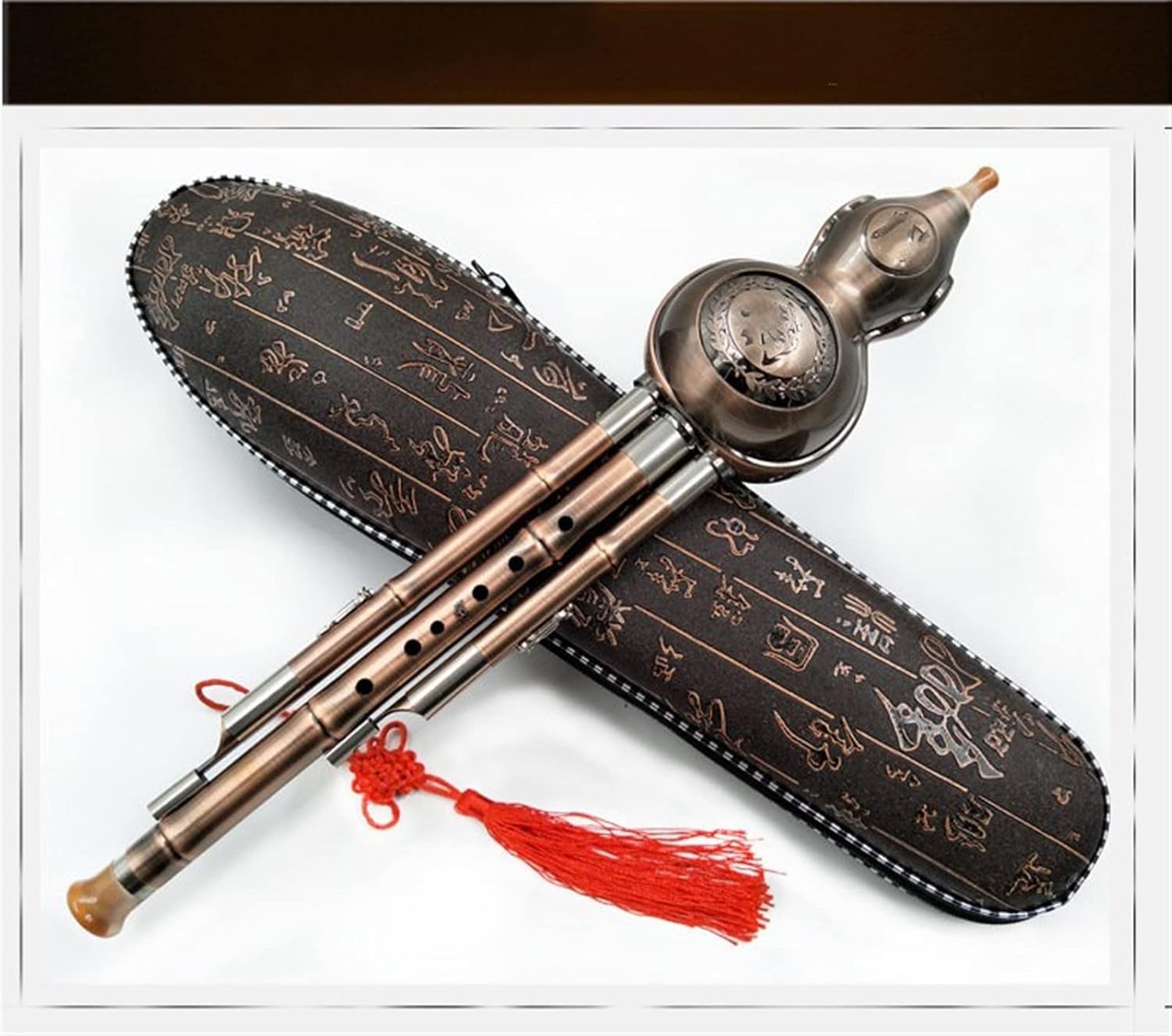 FLFL Hulusi Bronze-Plated Bronze Cucurbit Silk B-Flat C Key Playing Beginner Musical Instrument with Box