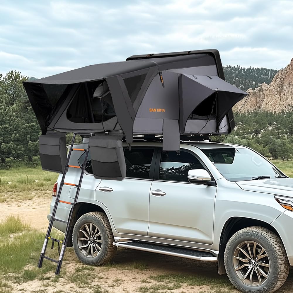 Sanhima Rooftop Tent Hard Shell - Jervis Overland Aluminium ABS Roof Top Tent w/Stargaze Window & LED Strip Light for Car SUV Truck Camping, 2-3 People
