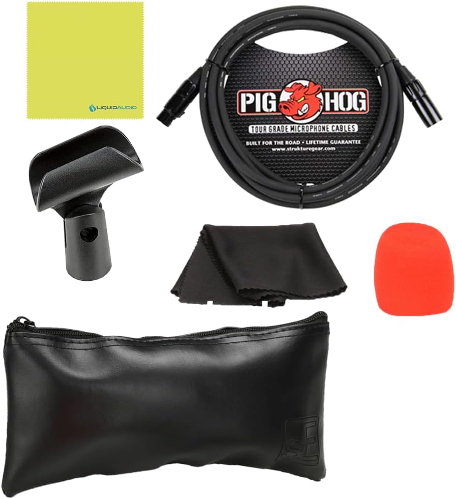 Liquid Audio sE Electronics V7 Supercardioid Dynamic Vocal Microphone in Chrome Finish Bundle w/Pig Hog PHM10 8mm Mic Cable Polishing Cloth