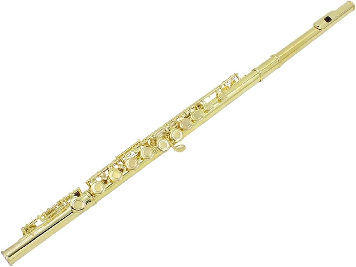 Flute Golden 16-Hole C-Key Flute with E-Key Woodwind Closed-Hole Gold-Plated Keys White Brass Tube with Box Flutes Musical Instruments
