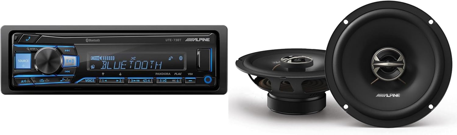 Alpine UTE-73BT Mech-Less Digital Media Receiver with Bluetooth® Wireless Technology w/EL-E65-G Coaxial Speaker Set