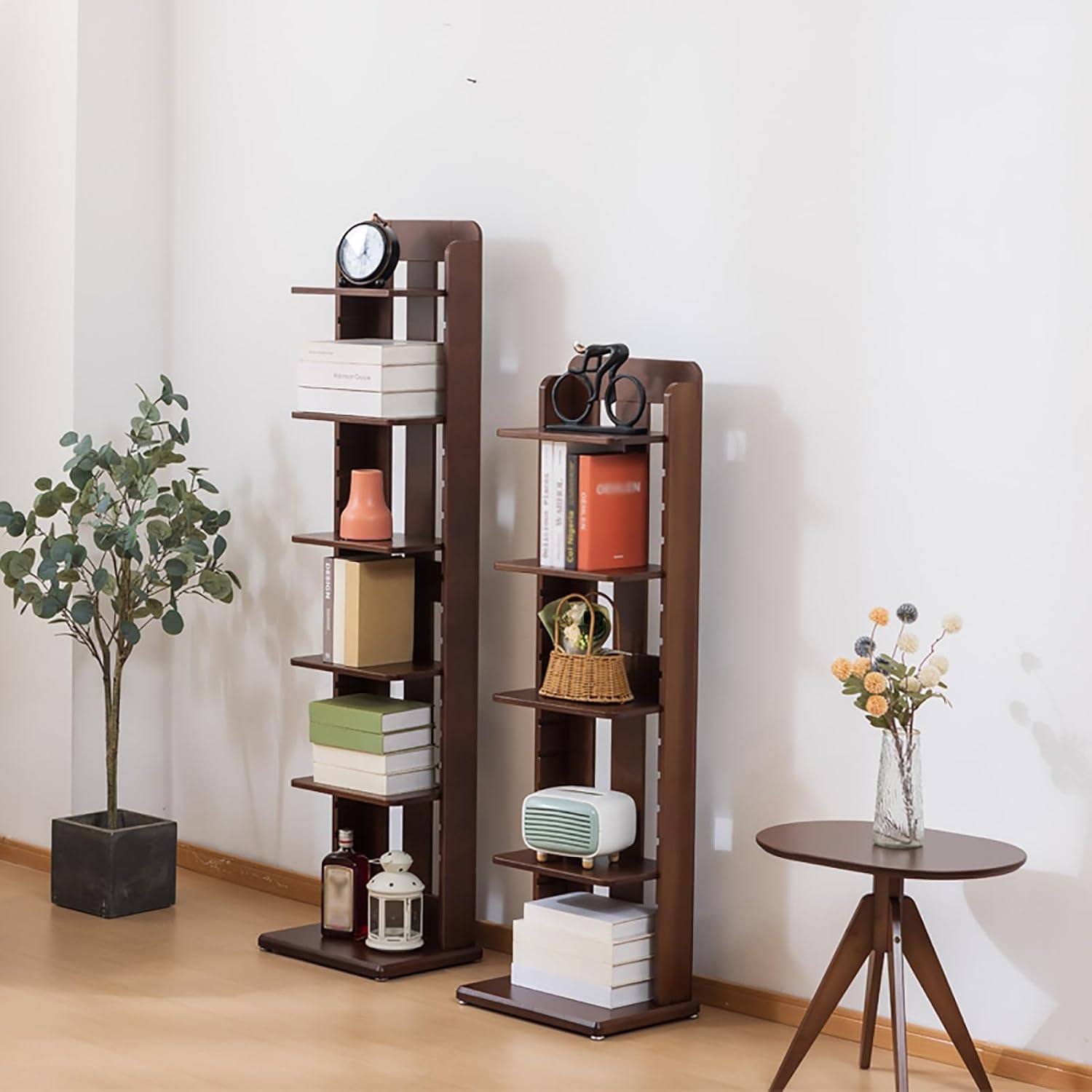 Vertical Bookshelf, Bamboo Narrow Spine Bookcase, Corner Standing Shelf, Height Adjustable Storage Shelf for Living Room, Office, Study Room, Bedroom(126.5 * 55.5cm/49.8 * 21.8in)