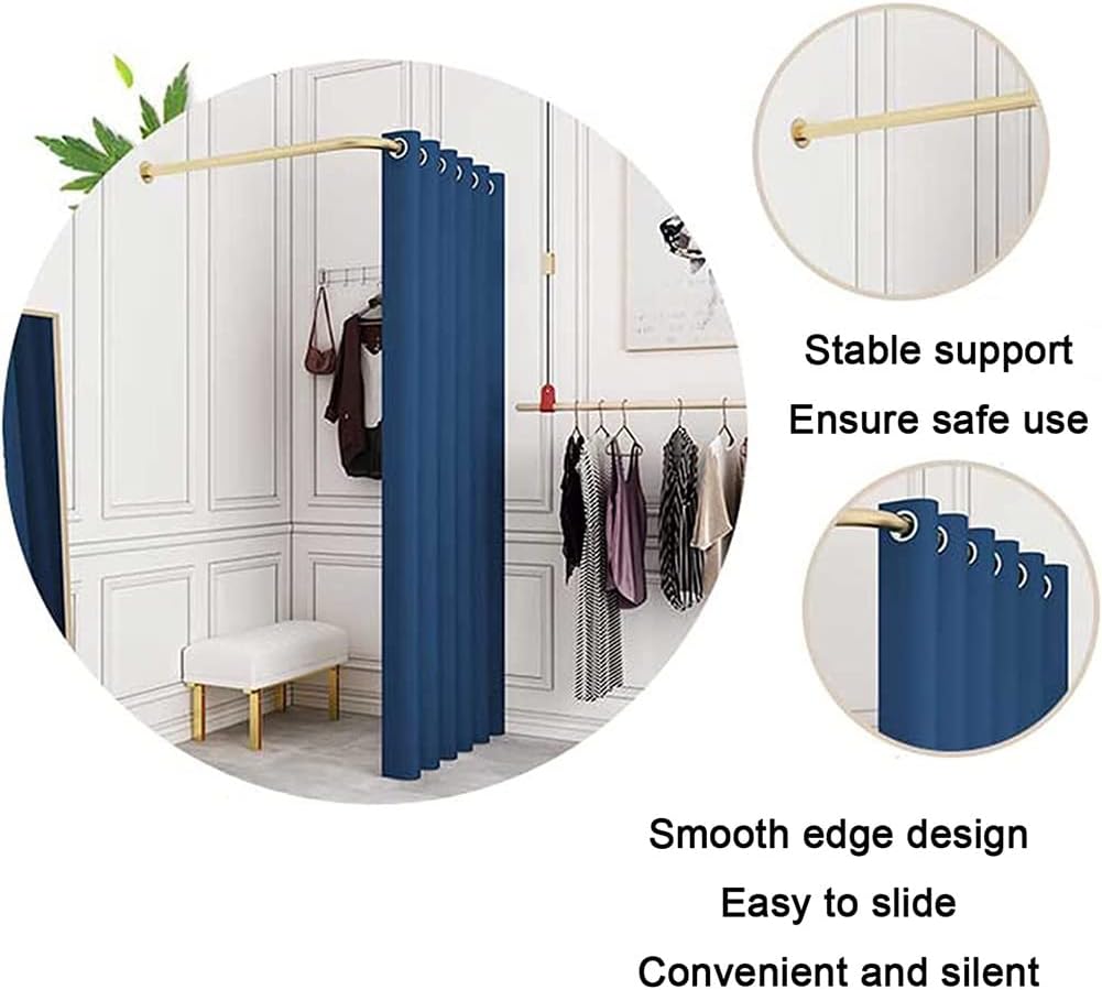 Retail Dressing Room Curtain Rod - Wall Mount Metal Rod - L-Shaped Corner Fitting Room Shelf - Shower Curtain Rod (Color : Gold, Size : 90x110cm)