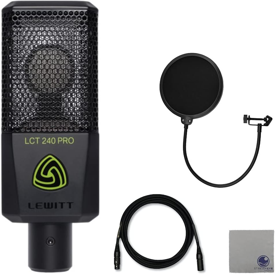 StreamEye Lewitt LCT-240 Pro Cardioid Condenser Microphone with Microphone Pop Filter, Professional Grade XLR Cable Polishing Cloth