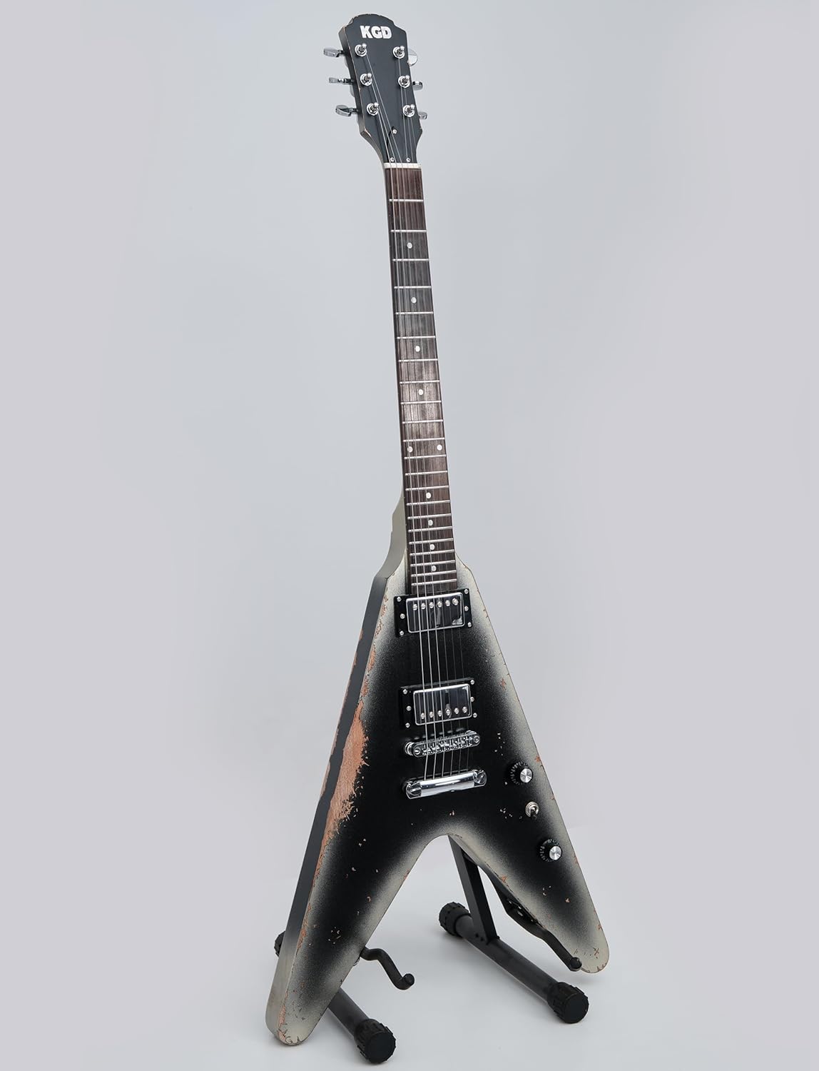 KGD Relic V Electric Guitar,Mahogany Body and Neck,Rosewood Fingerboard,Bone Nut,6-String Relic Heavy Metal Guitar,Professional/Electric Guitars for Adults