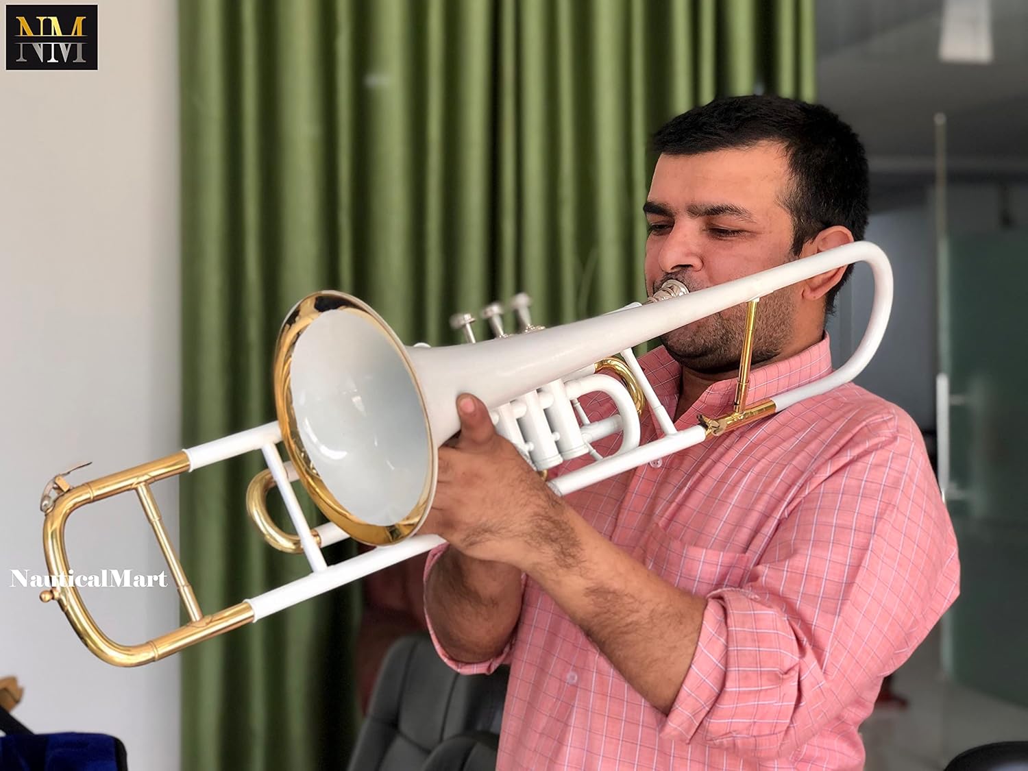 Valve Trombone Bb | White Brass Finish | Phosphorus Copper Lead Pipe | Smooth Action Valves | Includes Carry Case