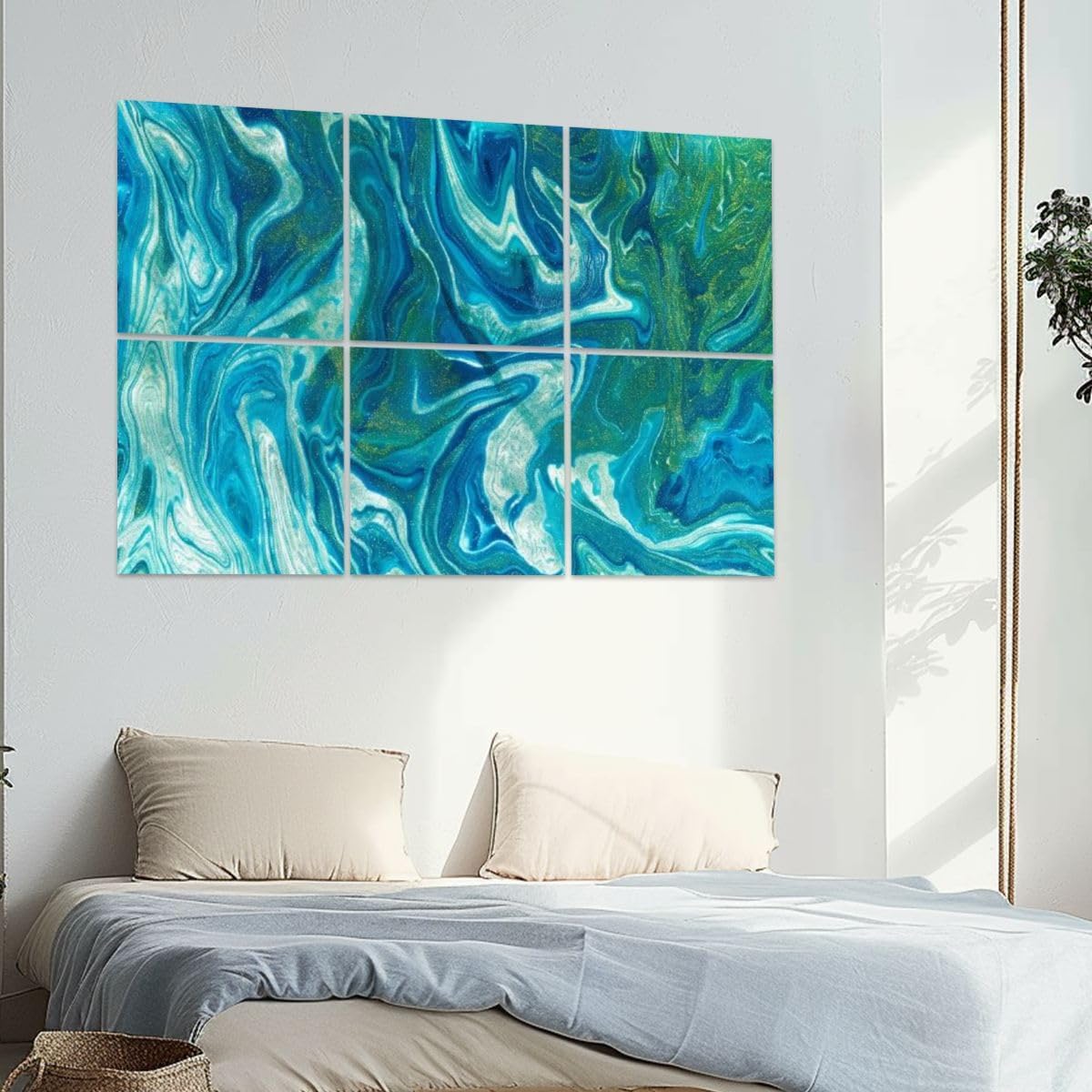 6 Pack Art Acoustic Panels Turquoise blue abstract fluid art liquid art pattern Original art Soundproof Wall Panels, 48