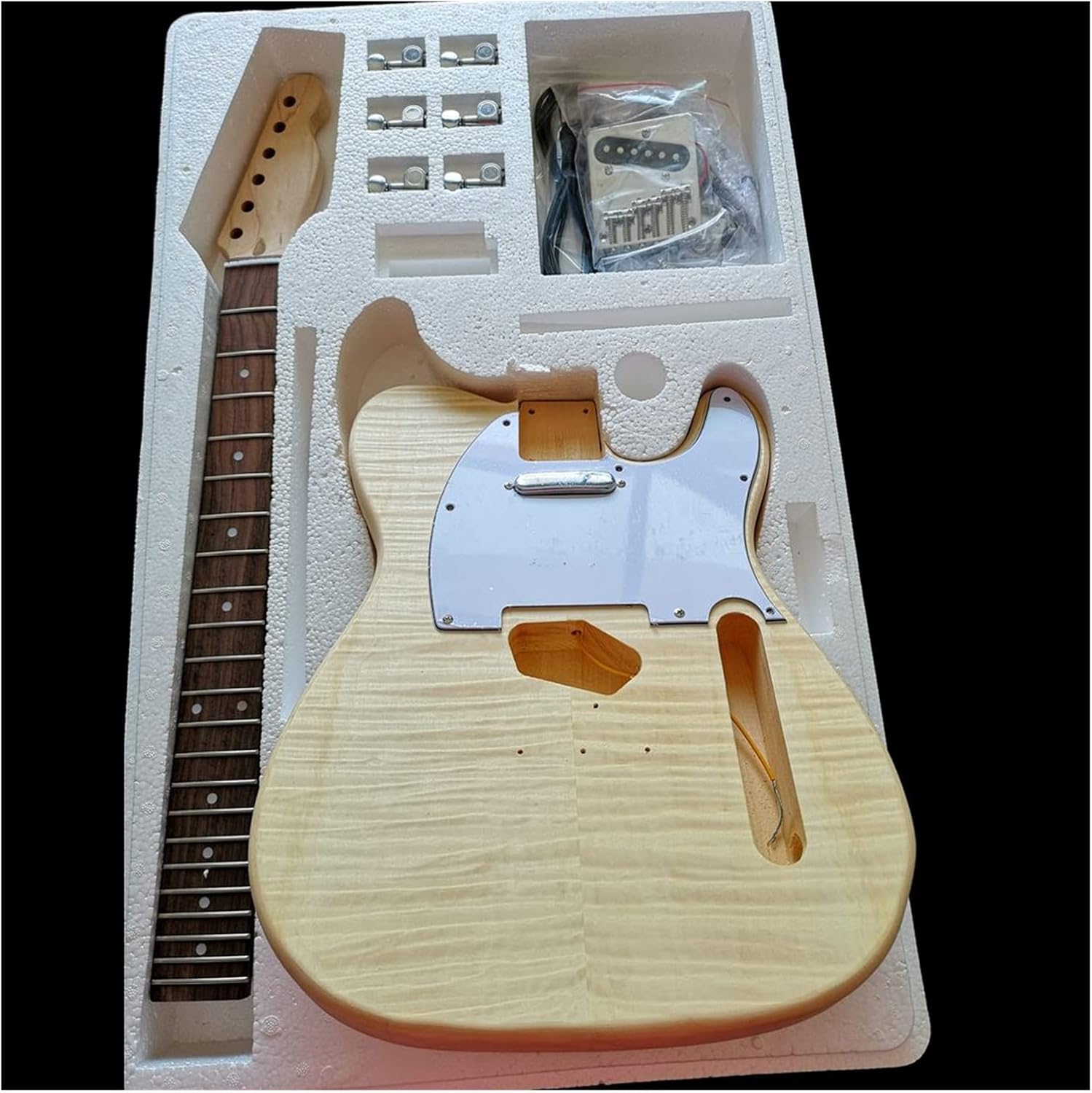 Maple Tiger Pattern Maple Electric Guitar Basswood Body Neck Rosewood Fingerboard DIY Combination Unfinished Guitar Body (Color : 3)