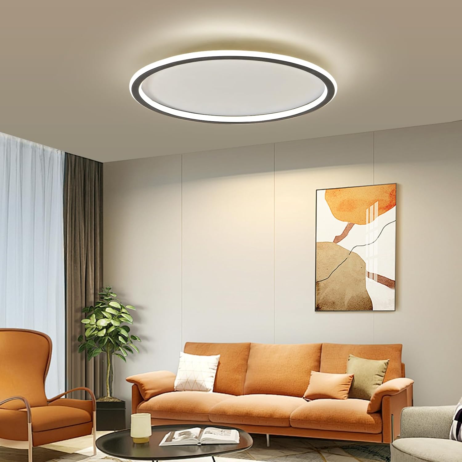 19.68 Inch Flush Mount Ceiling Light, 40-60W Round LED Ceiling Light Fixtures, Thin Modern Ceiling Lamp, Close to Ceiling Lights for Bedroom, Kitchen, Living Room, 3 Color Temperature Selectable