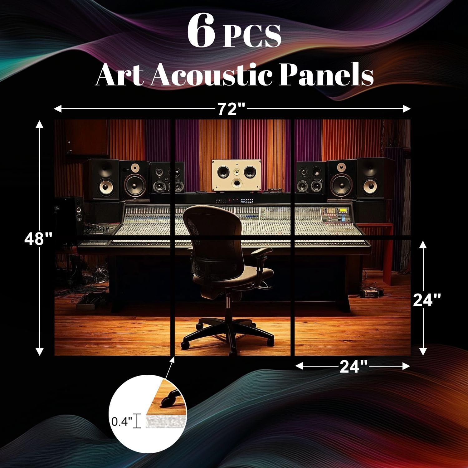 6 Pack Art Acoustic Panels musical recording studio chair Sound Absorbing Panel 48