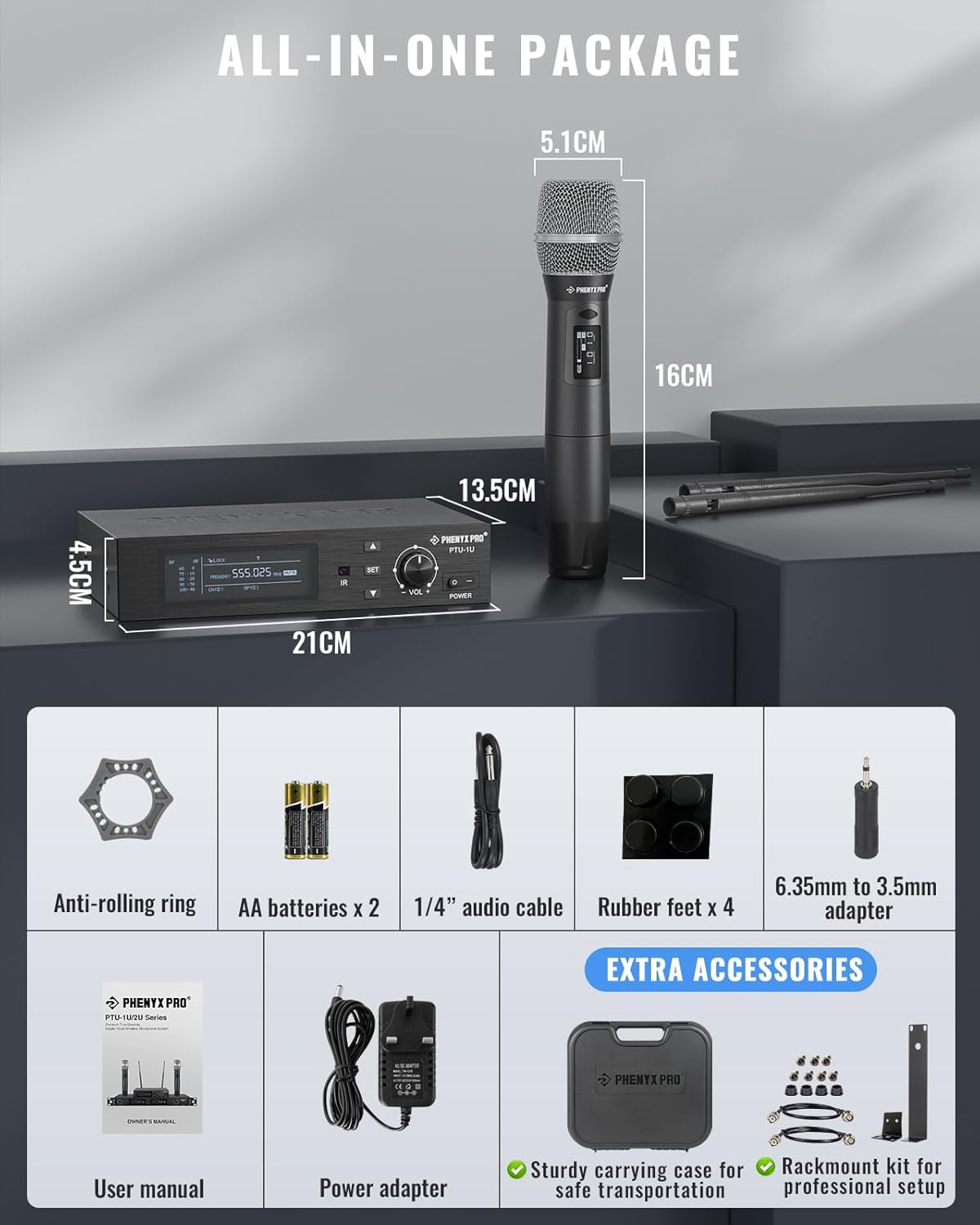 Phenyx Pro True Diversity Wireless Microphone System PTU-1U with Bodypack