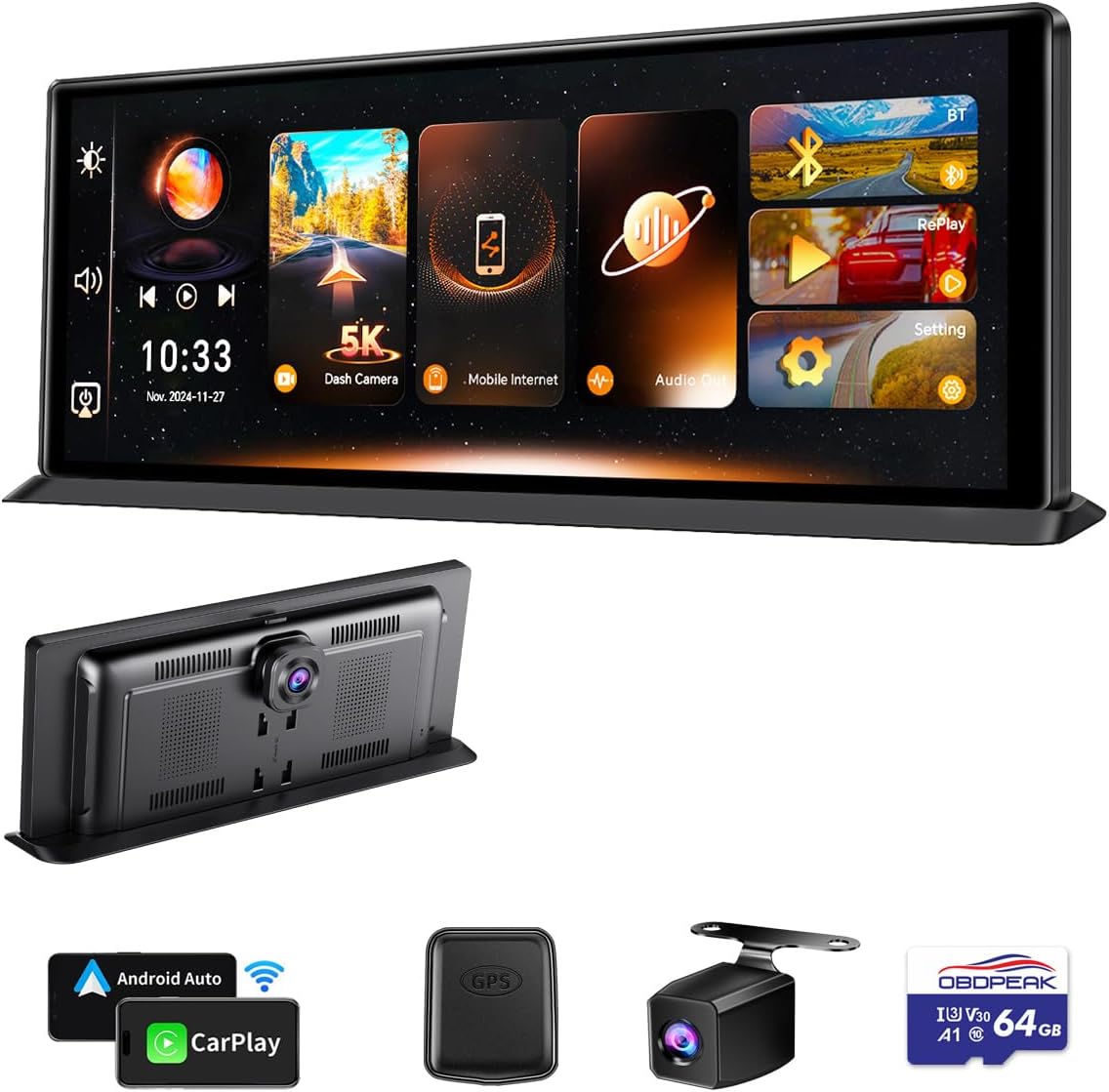 K80 Wireless Carplay & Android Auto with Dash Cam- 11.3