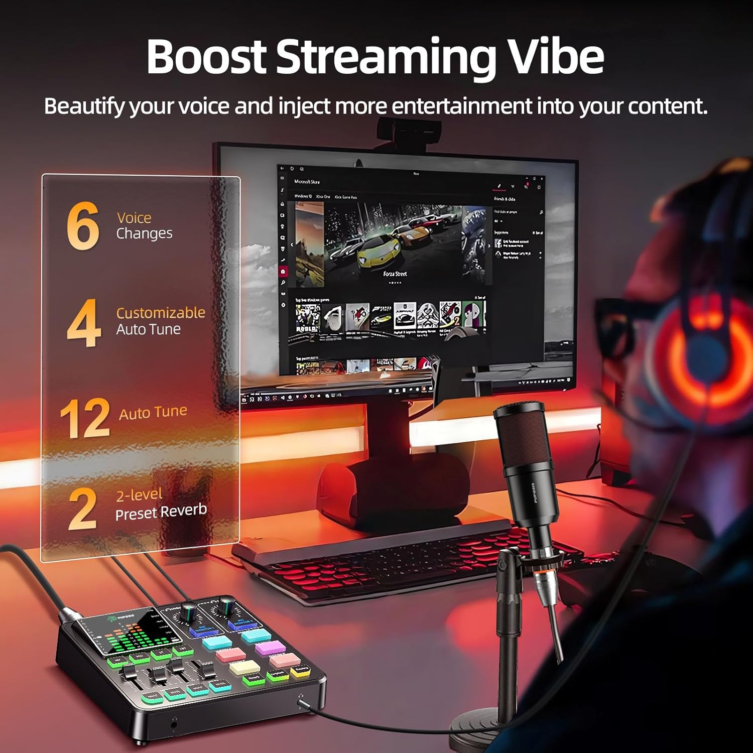 PUPGSIS Podcast Equipment Bundle with Audio Mixer, XLR Dynamic Microphone, Pro-preamp, Bluetooth 5.3