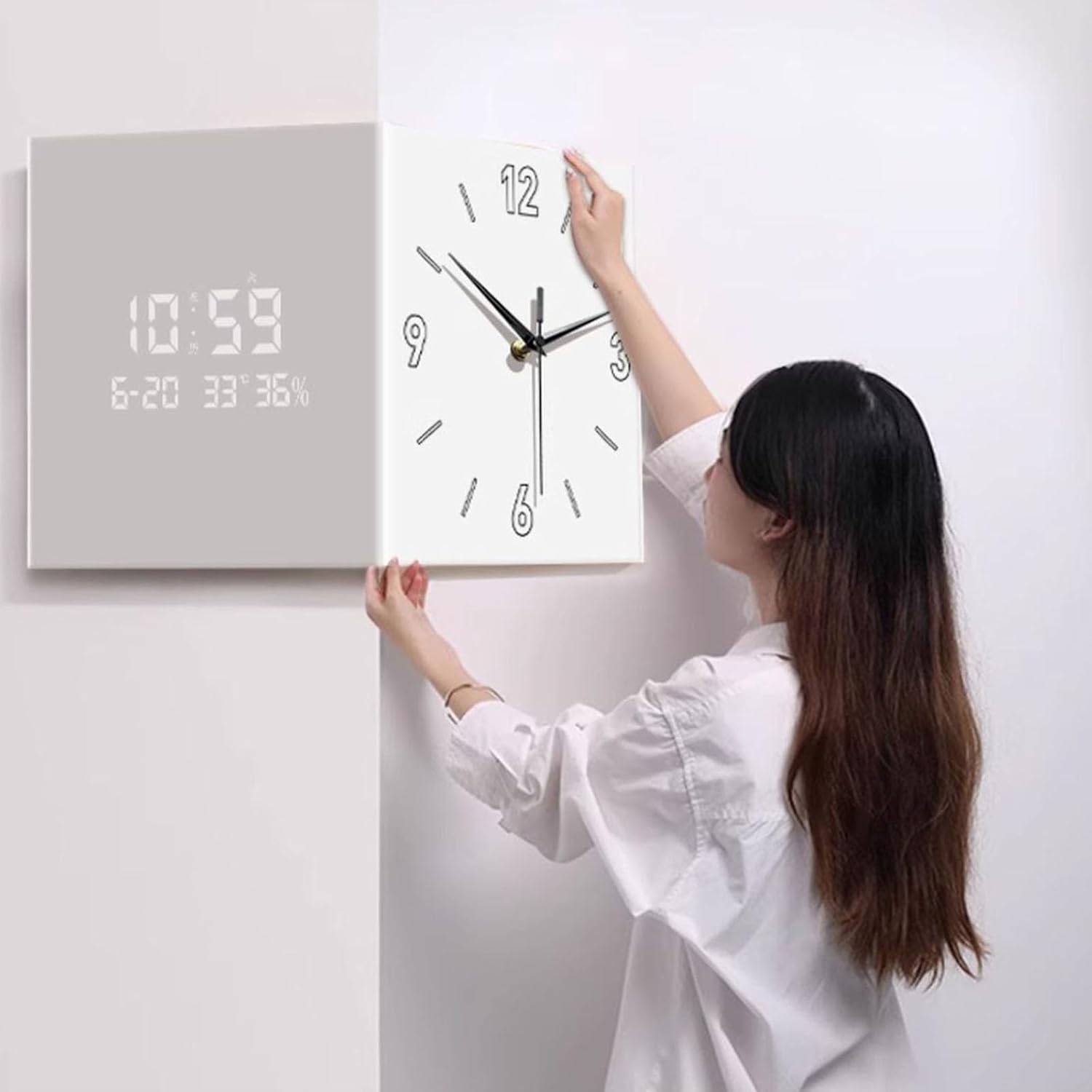 Double Sided Corner Clock Easy to Read Square Wall Mount Digital Display for Living Room and Office Wall Decors Home Decors