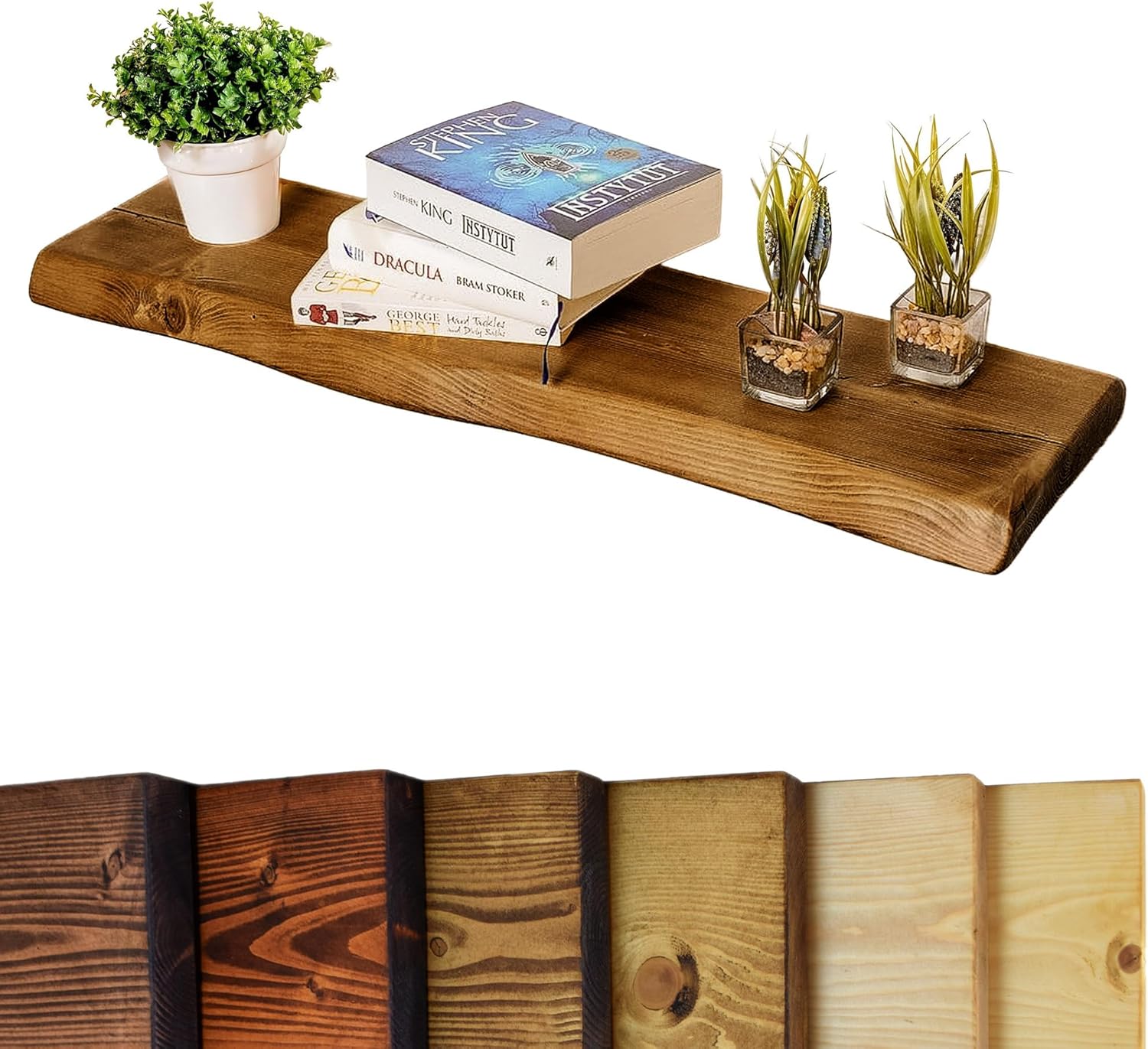 Live Edge Chunky Rustic Floating Shelf 6x2, Tudor Oak, 16in