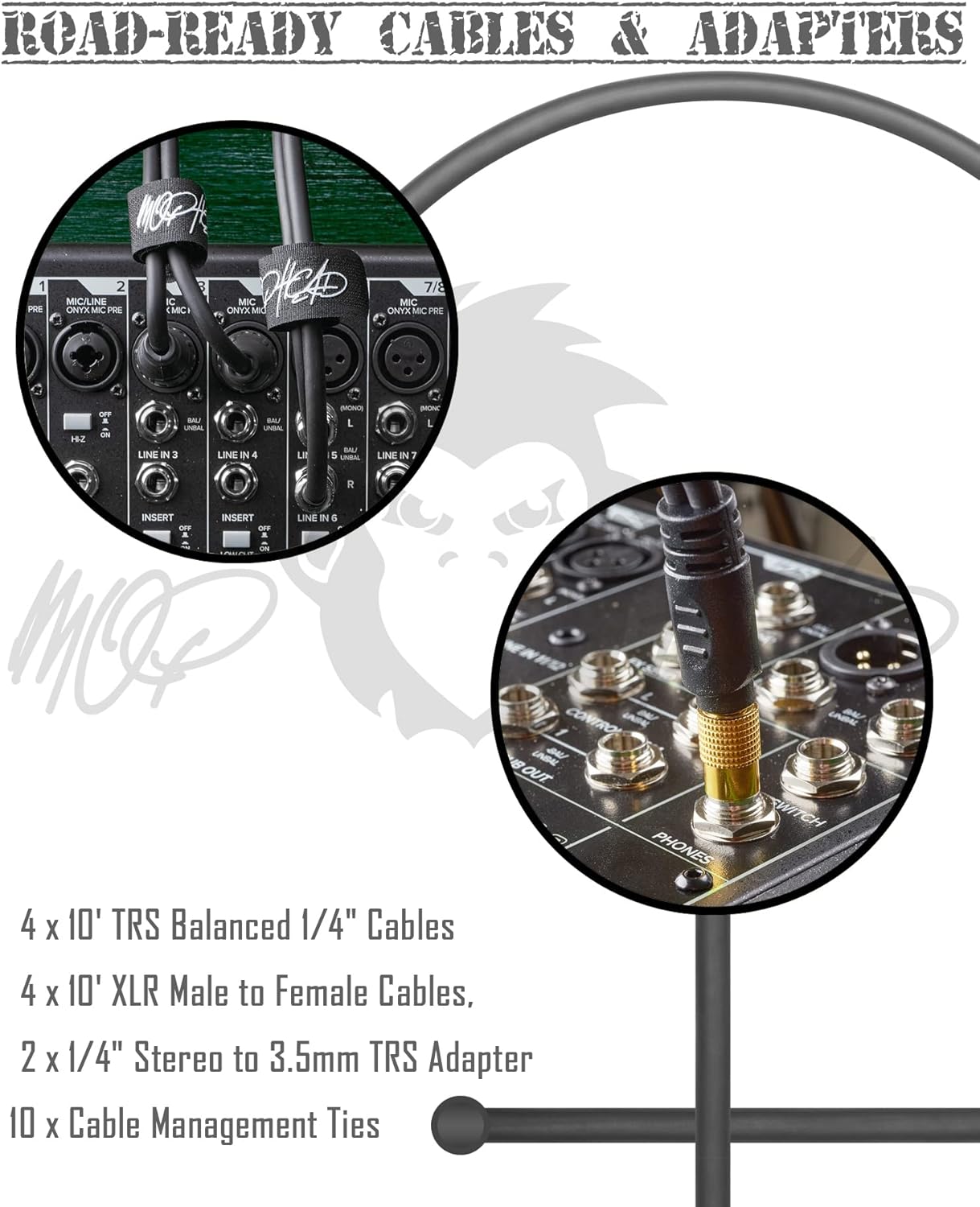 Mackie ProFX16v3 16-Channel Unpowered Mixer USB Bundle with Waveform OEM DAW, 4x Mophead 10-Foot TRS Cable, 4x 10-Foot XLR Cable, 2x 1/4