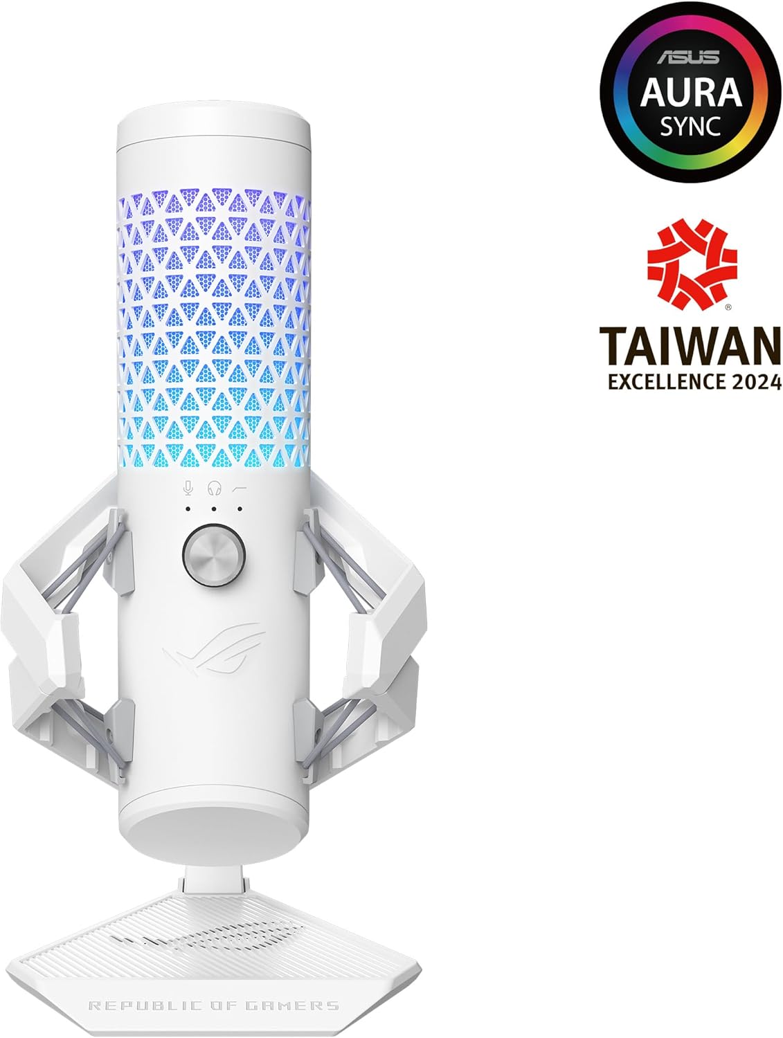 ASUS ROG Carnyx USB Gaming Microphone (25mm Condenser Capsule, 192kHz/24-bit, Cardioid, high-Pass Filter, Built-in pop Filter, Metal Shock Mount, one-Touch Mute, Aura Sync RGB)- Moonlight White