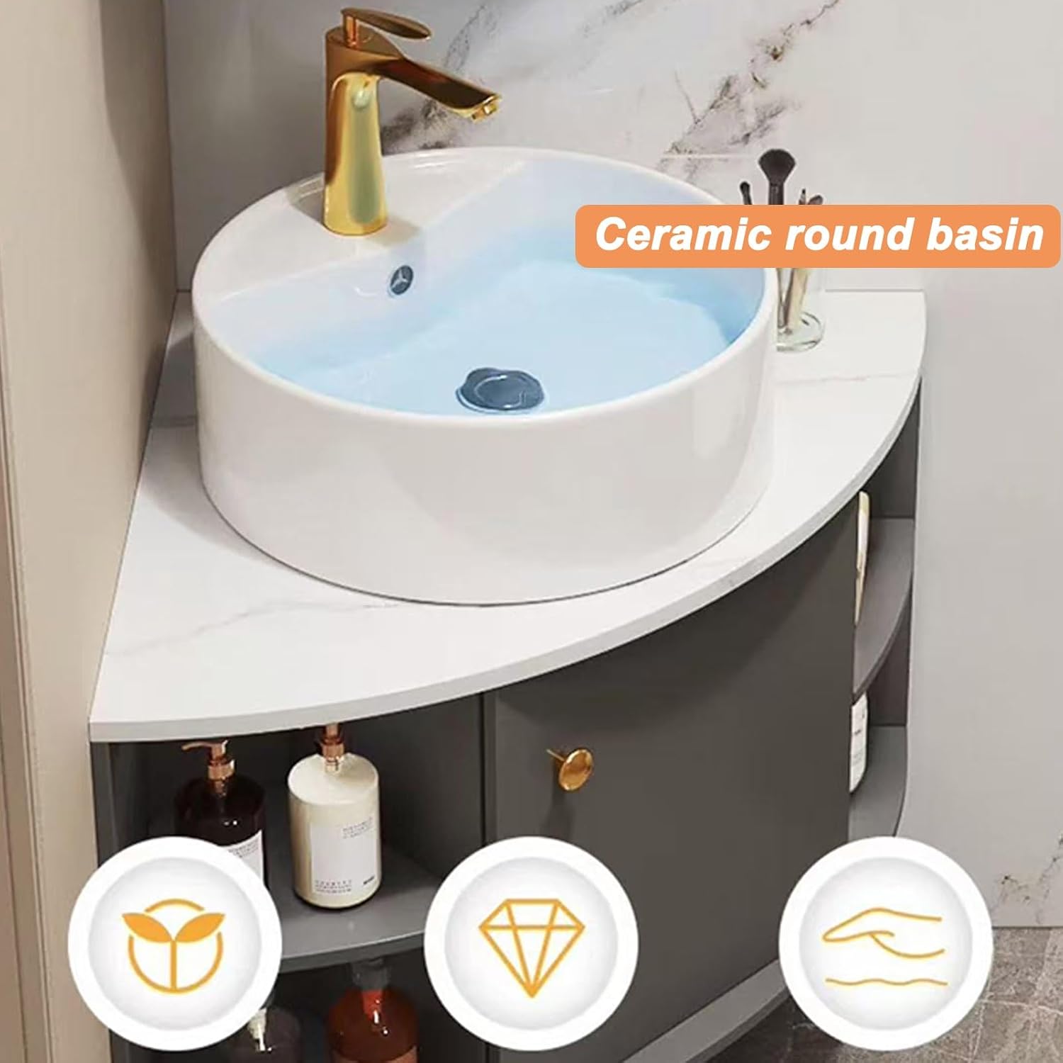 20 Inch Corner Sink, Corner Bathroom Sink, Corner Wall Mount Bathroom Sink, Corner Bathroom Vanity, Bathroom Sink with Storage Container and Mirror, Ceramic Sink(Gray)