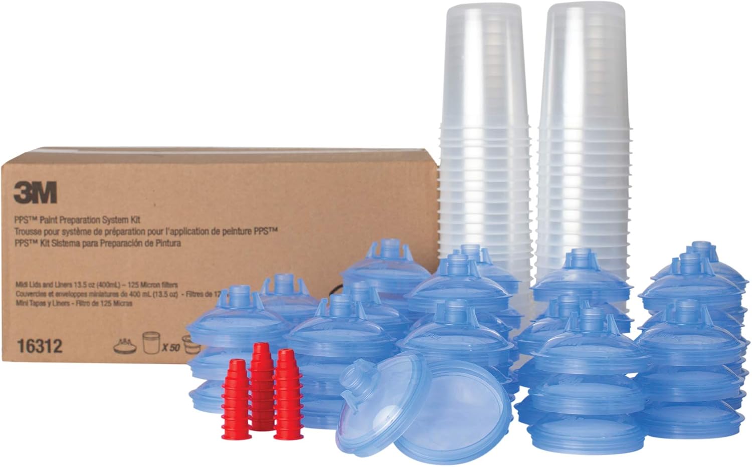 3M PPS (Original Series) Paint Spray Gun Cup Lids and Liners Kit, 16312, Midi, 13.5 oz, 125-micron Filter, Use w/ Paint Gun for Cars, Furniture, Home, 50 Disposable Lids and Liners, 20 Sealing Plugs