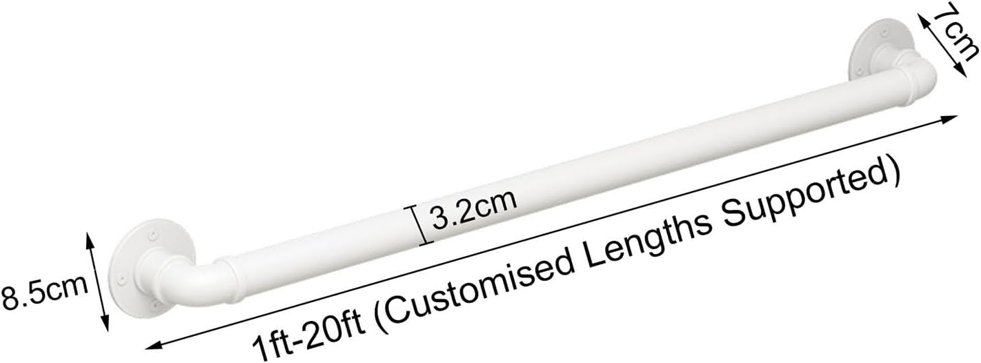 Modern Staircase Handrail with Wall Mount Support Round Corner Pipe Banister Metal Iron Grab Bar Safety Hand Railing Indoor Outdoor Stair Porch Deck Hand Rail, White (Size : 9ft) (16.4ft)