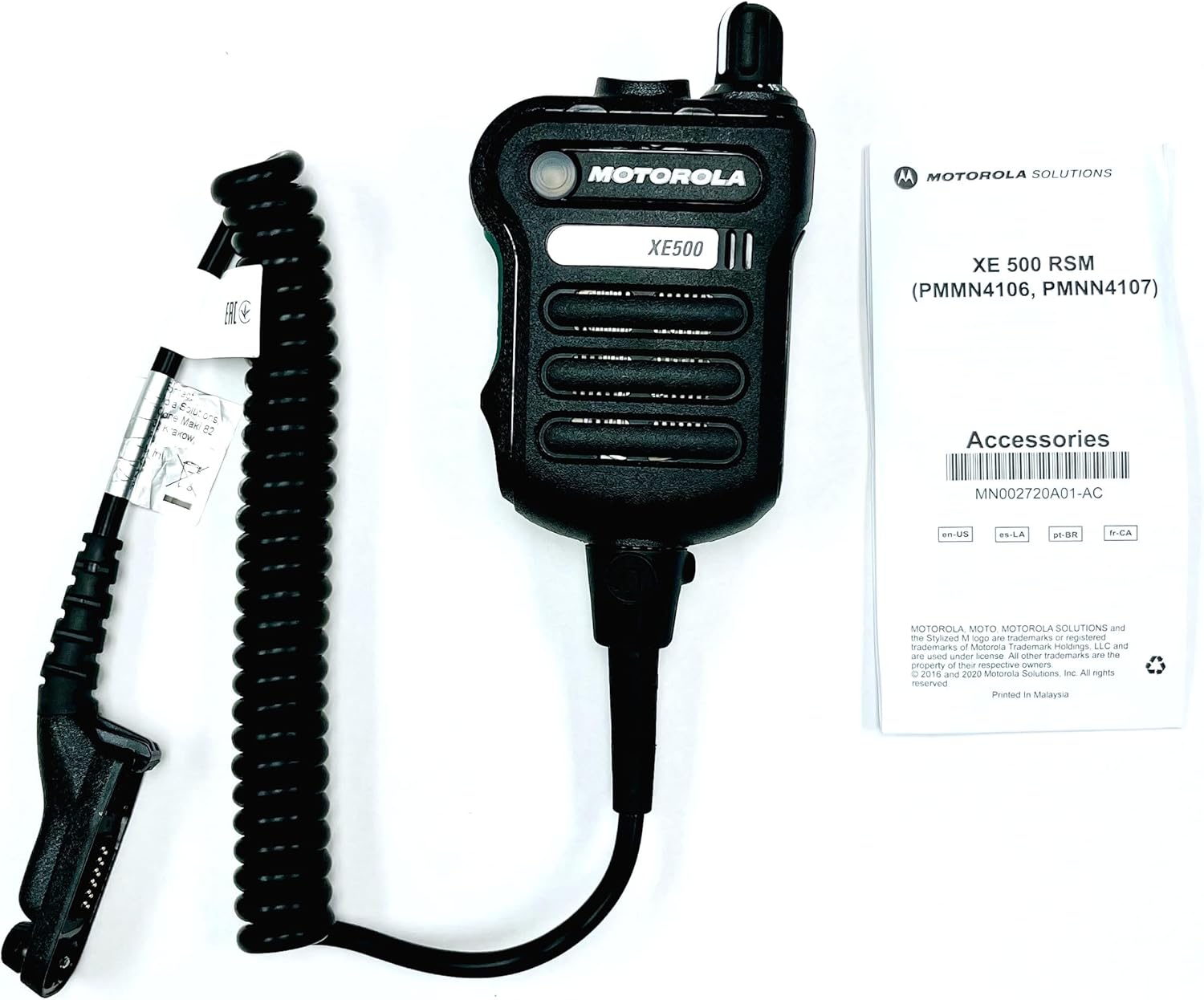 Motorola Solutions PMMN4106CBLK APX XE500 Remote Speaker Mic with Five Integrated Microphones and Adaptive Audio Engine, IP 68 Rating, and Extreme Heat Resistant Temp Cable