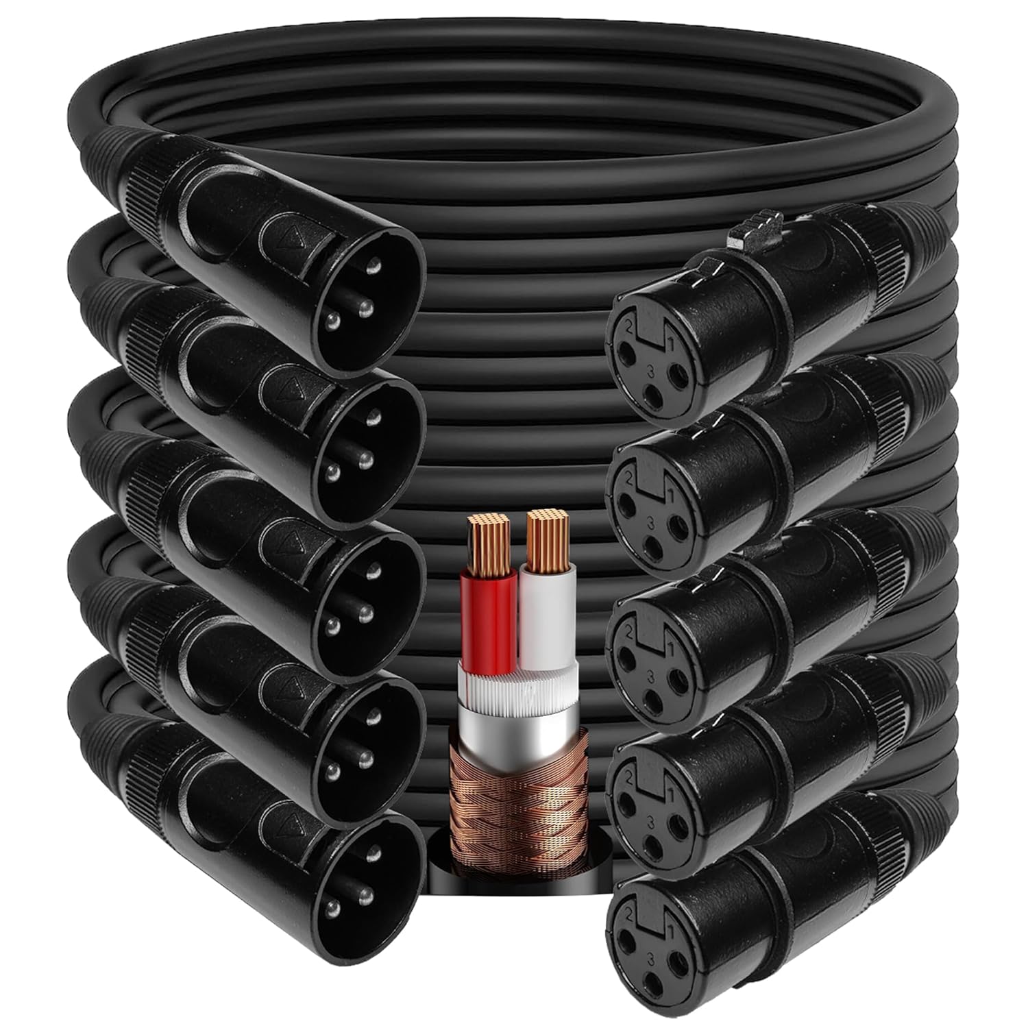 EMB 5-Pack Pro 16AWG 8mm 25 Feet 100% OFC XLR Balanced Shielded Mic Audio Cable