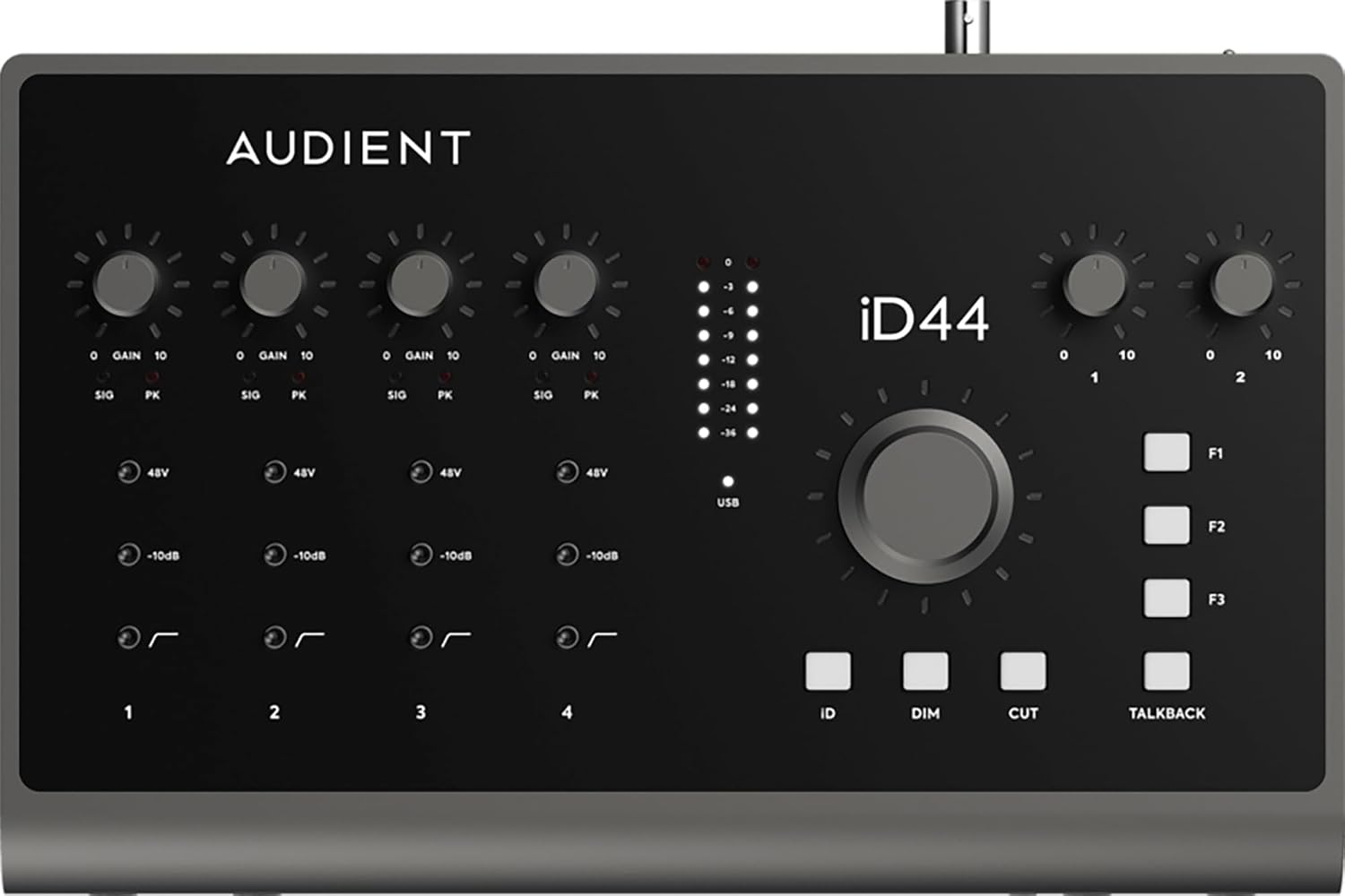 Audient ID44MKII USB Audio Interface Bundle with 2 Instrument Cables, 2 XLR Cables, and Austin Bazaar Polishing Cloth