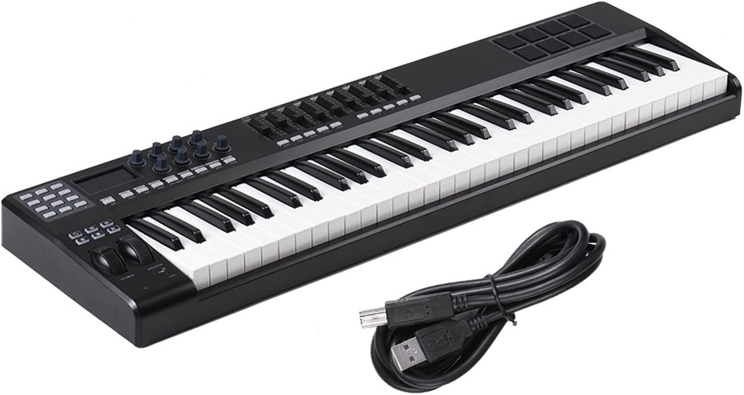 KESHUO Electric Keyboard 61-Key USB MIDI Keyboard Controller 8 RGB Colorful Backlit Trigger Pads with USB