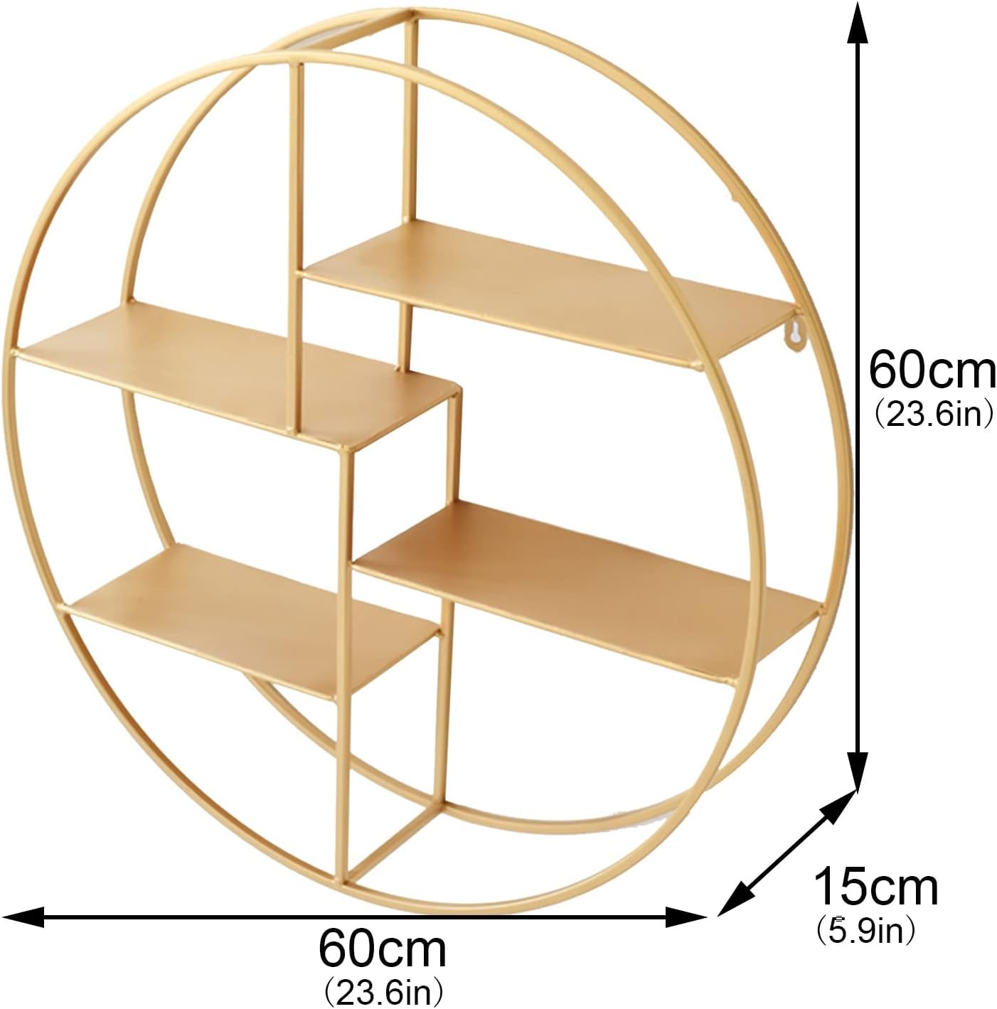 Wall Shelves Floating Shelves Wall Mounted Hanging Shelf Round Wine Holder Decoration Storage Rack and Wall Mount Display Book/Flower Stand (60X15X60Cm)