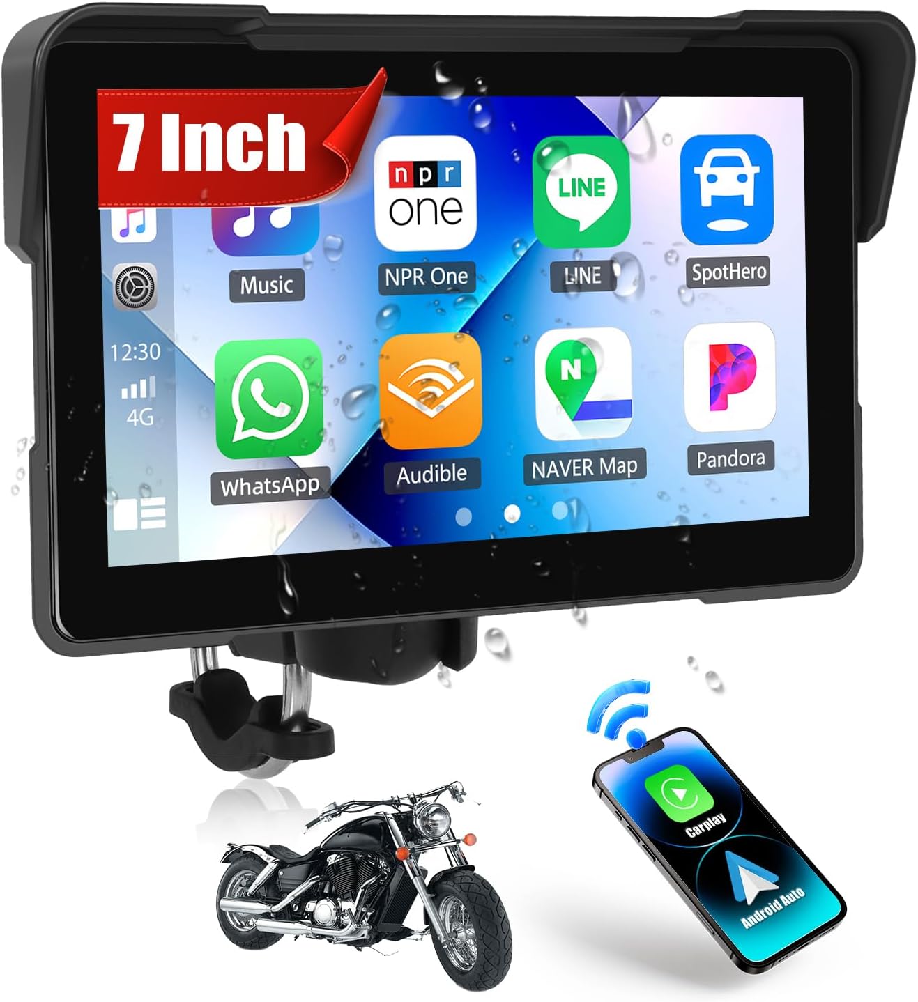 CAMECHO Motorcycle CarPlay Screen, 7