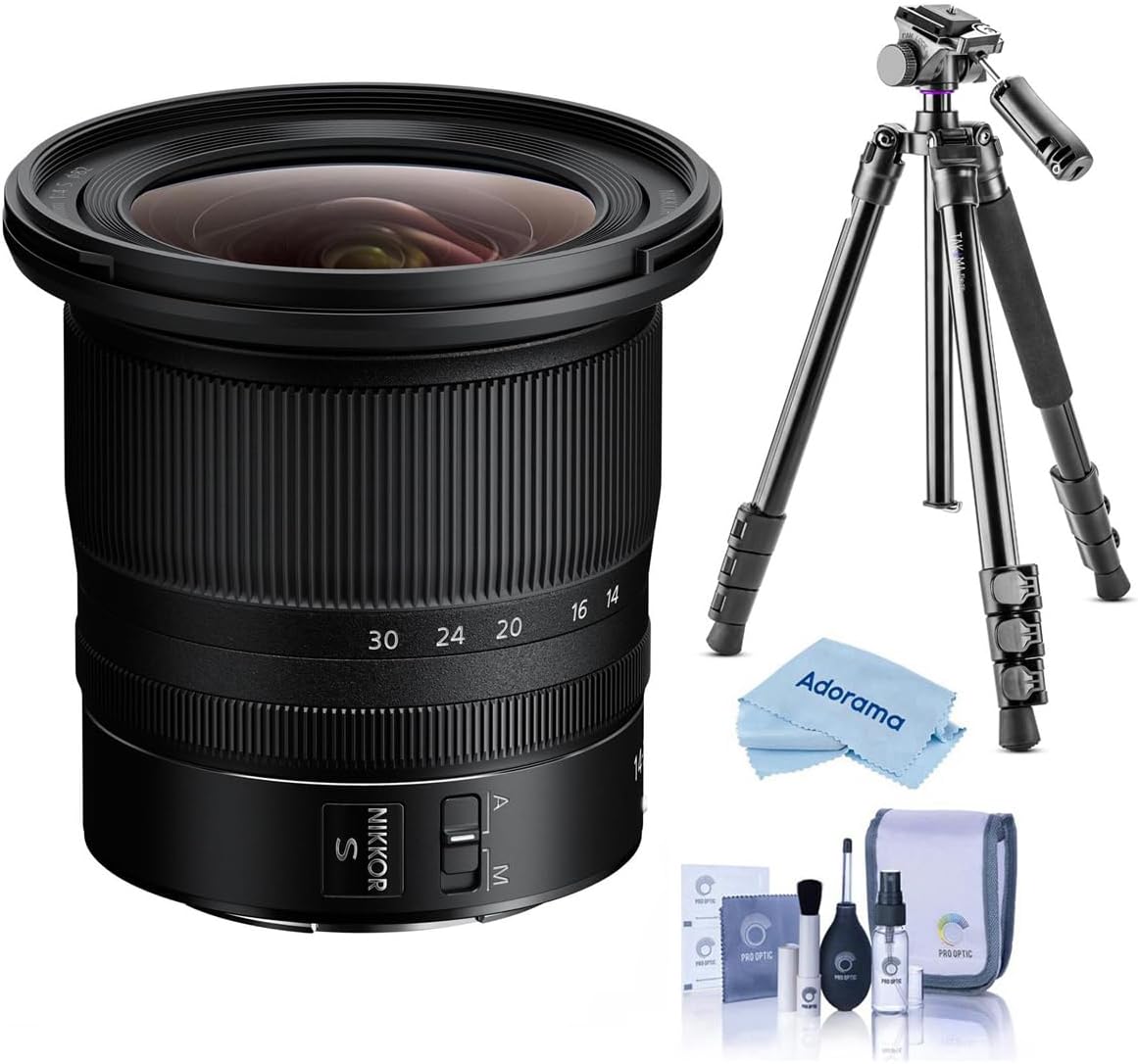 Nikon NIKKOR Z 14-30mm f/4 S Lens, Bundle with Takama 3-Section Aluminum Video Tripod with Fluid Head, Cleaning Kit, Cleaning Cloth