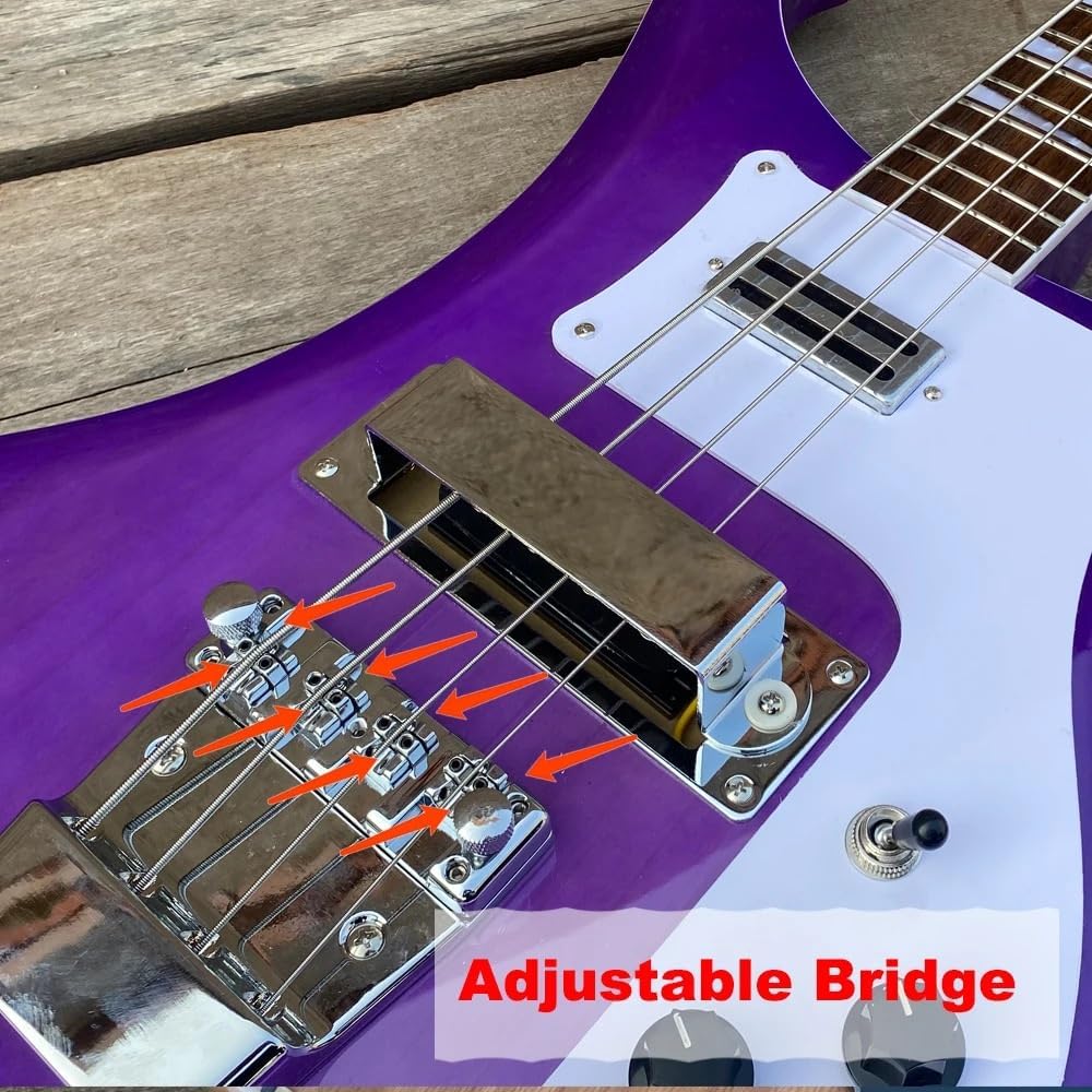4-String Electric Bass Guitar-Purple Gloss Finish with White Pickguard - Rosewood Fingerboard, Basswood Body
