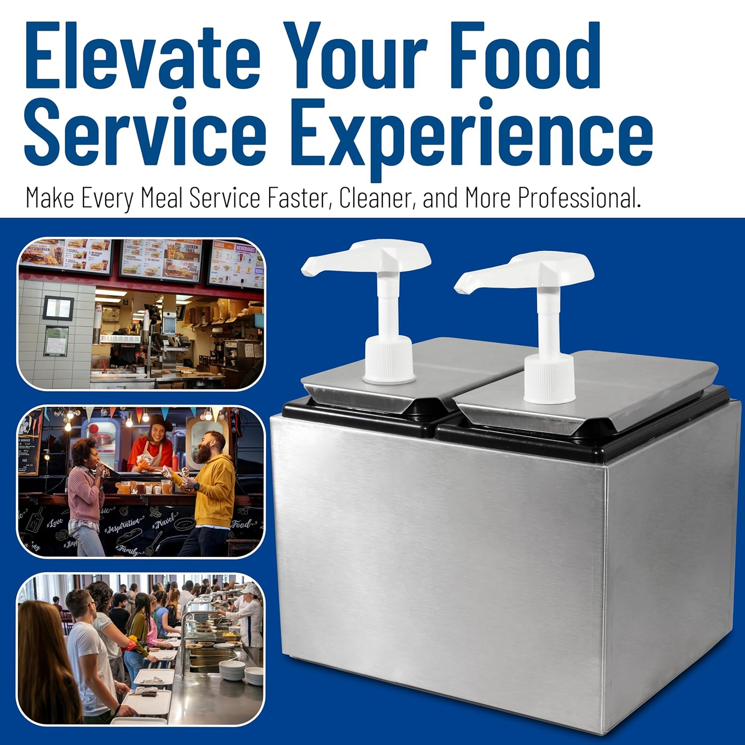 Carlisle FoodService Products Condiment Rail Condiment Center with 2 Standard Pumps for Gas Stations, Restaurants, And Fast Food, Stainless Steel, 9.63 x 7.75 x 10.75 Inches, Silver