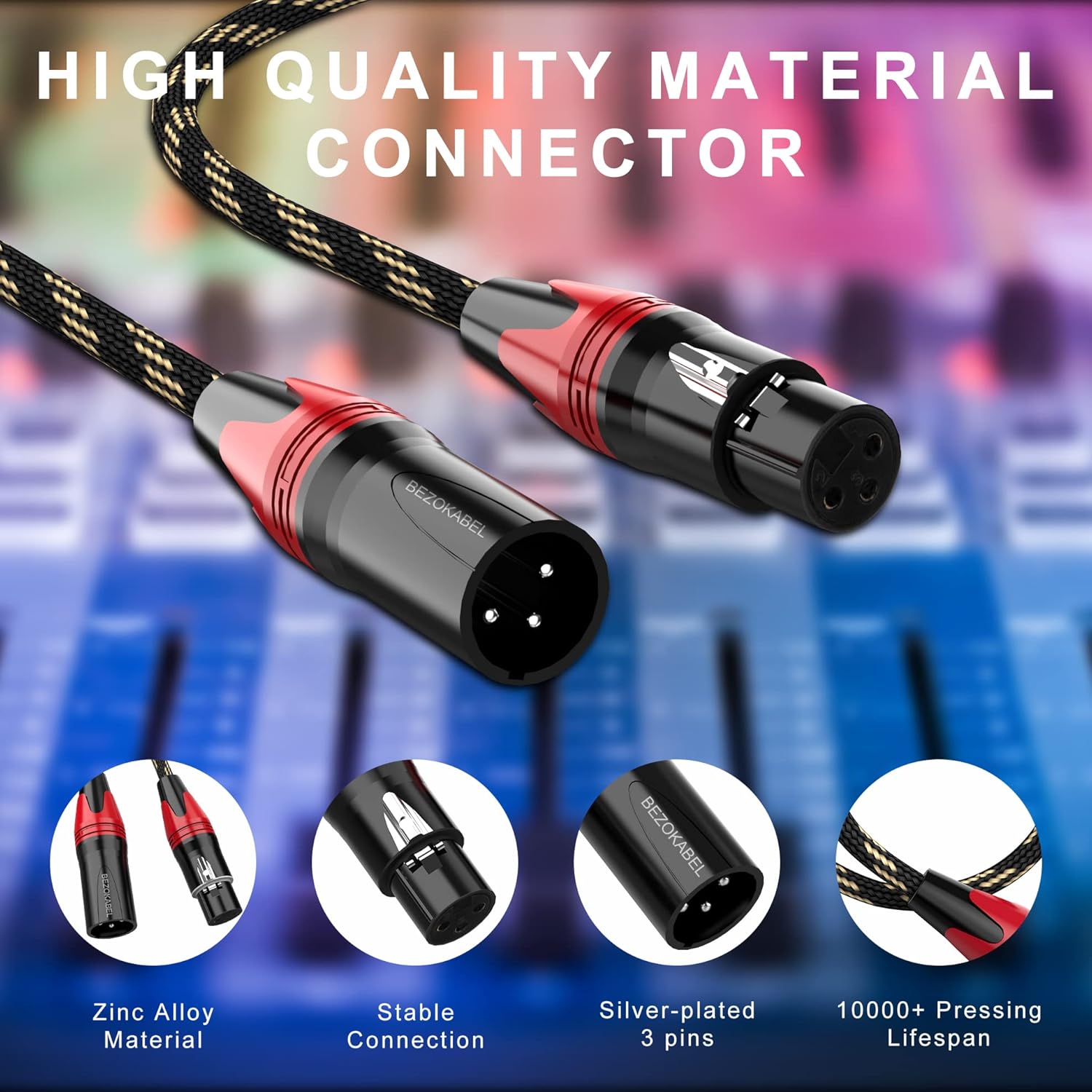 XLR Cables, BEZOKABLE XLR Cable 20ft 6Packs, Male to Female Microphone Cable Nylon Braided 3 Pins XLR Cable Compatible with Microphones, Mixer, Speaker Systems and More