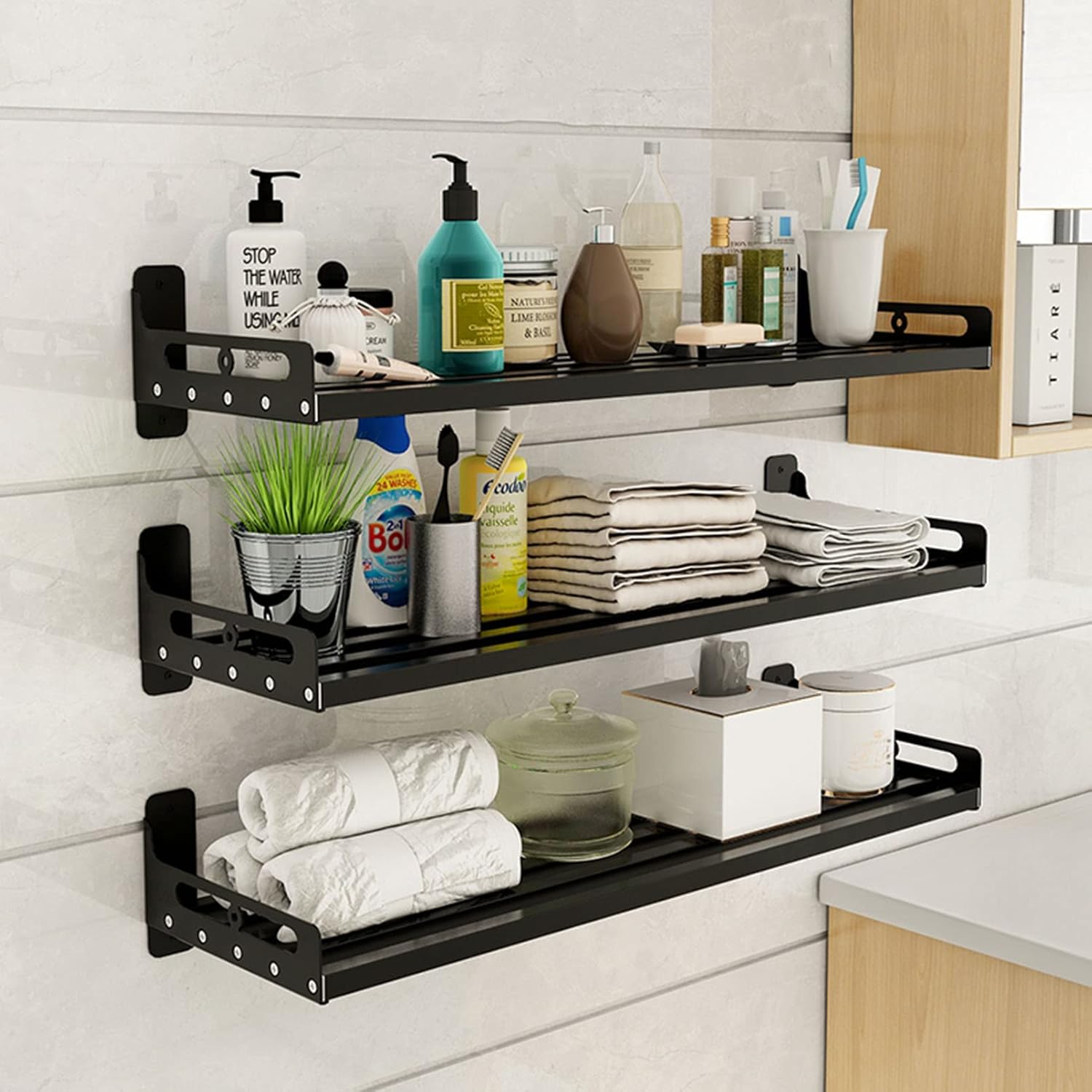 Stainless Stell Shelf Wall Mount Floating Shelving, Kitchen Spice Rack Microwave Bracket with Hooks, Commercial Restaurant Bar Multifunctional Storage Shelf, Garage/Bathroom Shelves Organization