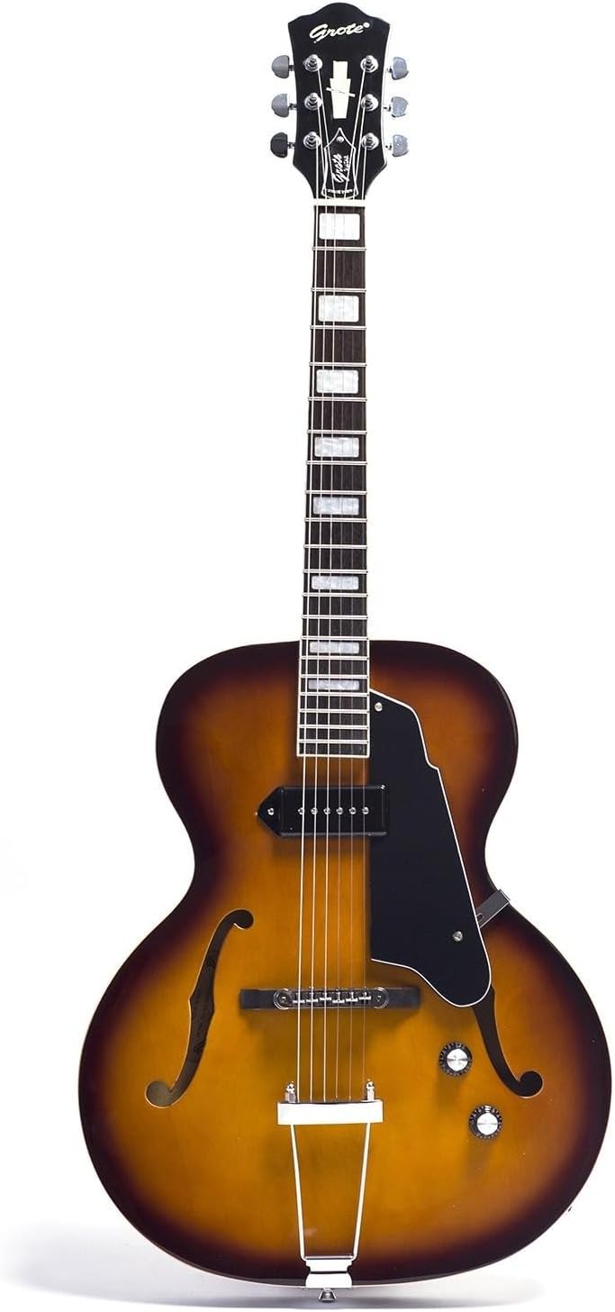 Jazz Hollow Body Electric Guitar, Peach Blossom Wood Guitar Body, Stainless Steel, 22 Frets, Alnico V Humbucking Pickup Electric Guitars Three Color Optional, F-Hole Electric Guitar(GTZT-01-VS)