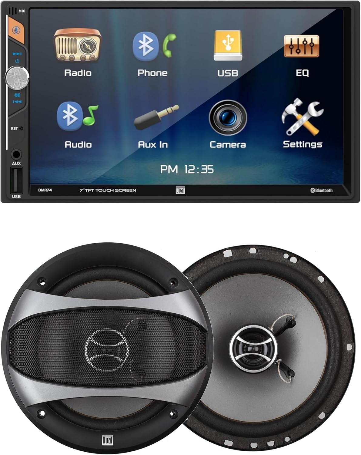 Dual Electronics DMR74 7-inch LED Digital Touch Screen Car Stereo with D65SP 2-Way 6.5 inch Speakers Bundle