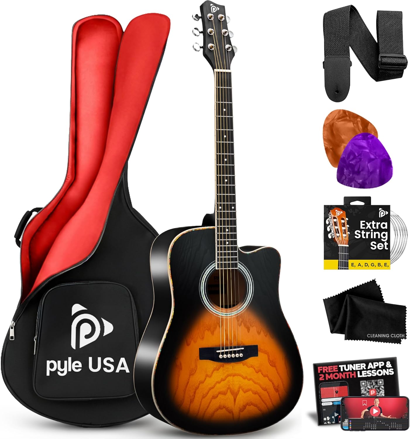 Pyle Steel String Acoustic Guitar Kit, 41