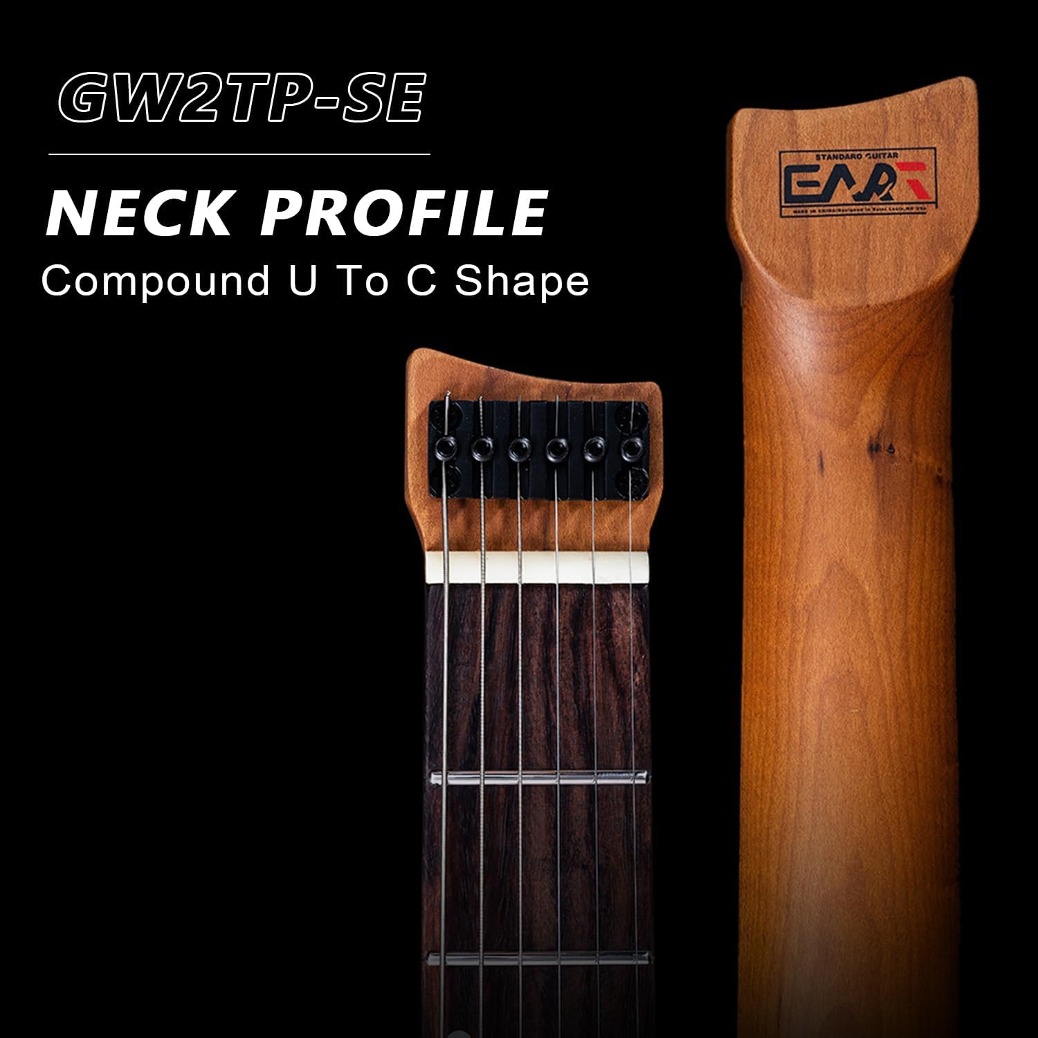 EART GW2TP-SE Lightweight Headless Electric Guitar, Solid Electric Guitar, Roasted Mahogany Body, Custom Artones-TSE pickups with Guard, Satin Finish