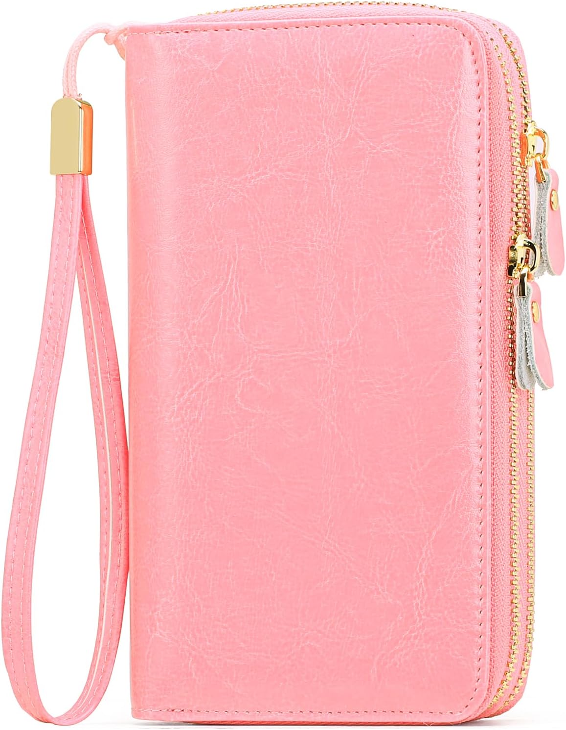 Leather Women Wallet Blocking Zipper Around Phone Holder Clutch Wristlet Large Capacity