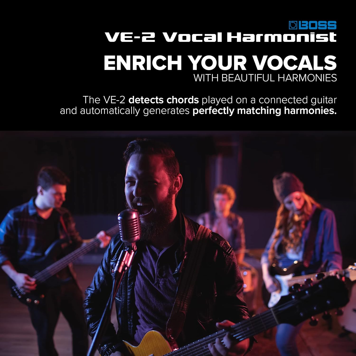 BOSS VE-2 Vocal Echo Pedal for Singing Guitarists | Real-Time Vocal Harmonies and Effects | Create Harmonies with Manual Key Selection | Connect Guitar for Auto Harmony Function | 24 Harmony Types