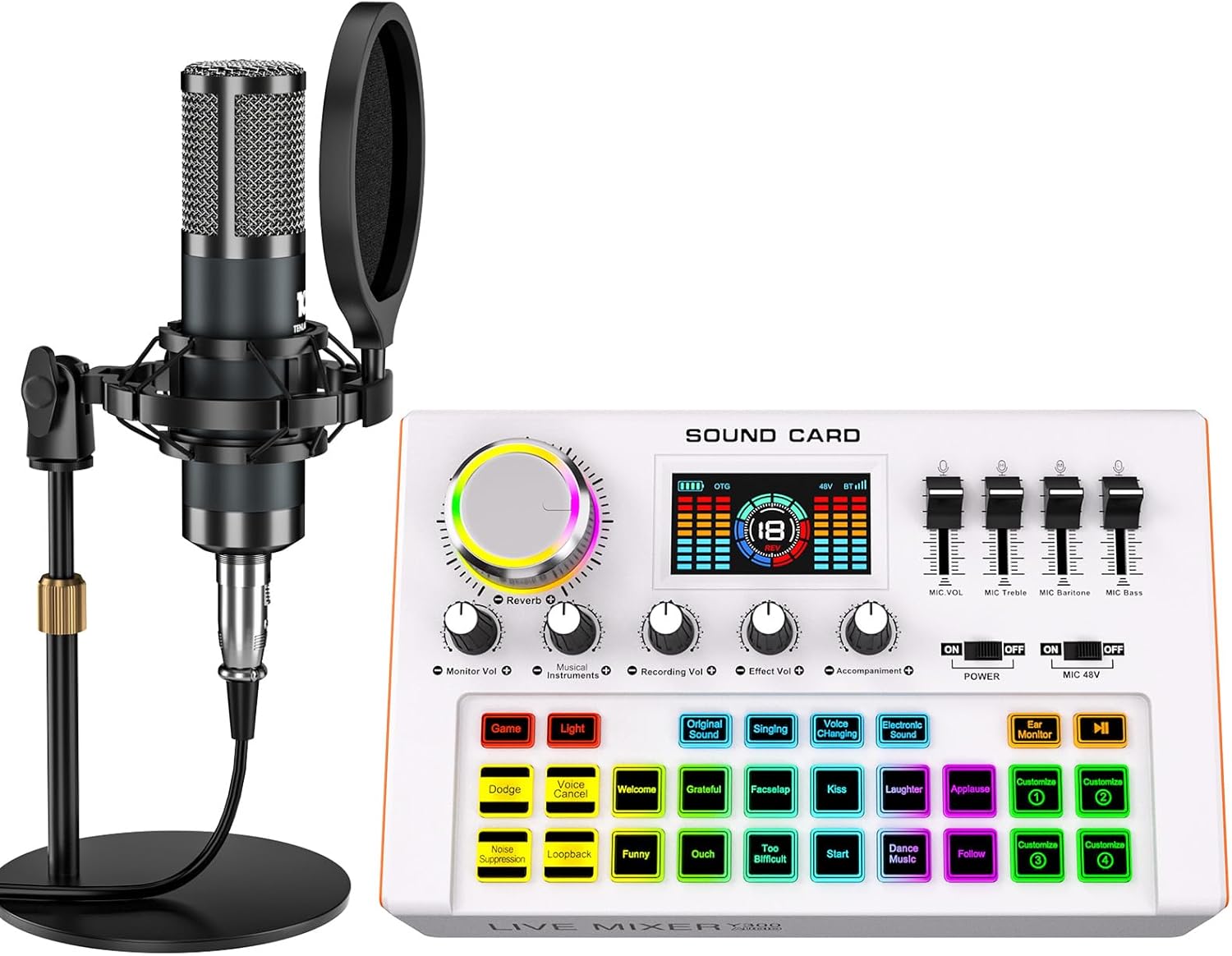 Y300 Audio mixer Podcast Equipment Bundle, Audio Interface with Cardioid Designer P 15 Mic for Gamer and All-in-One DJ Mixer, Perfect for Live Streaming, Singing, YouTube, Gaming